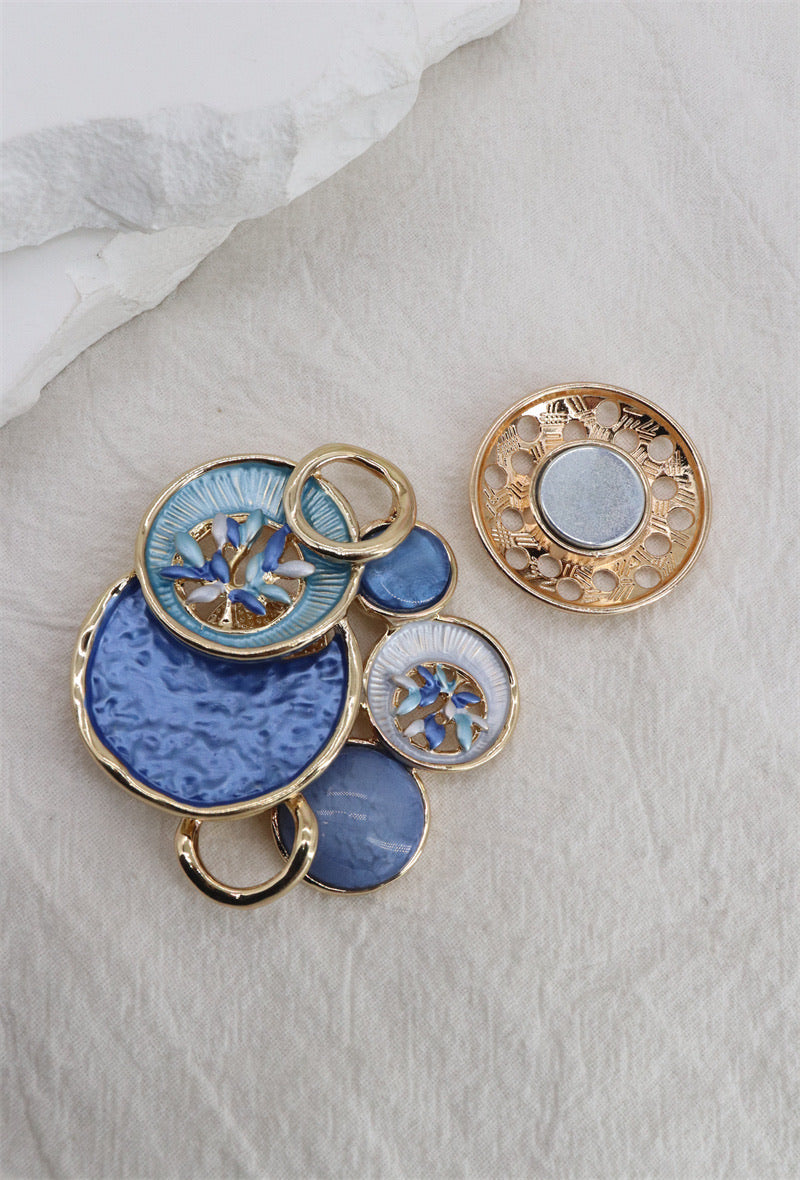 Blue & Gold Tree Of Life Magnetic Brooch