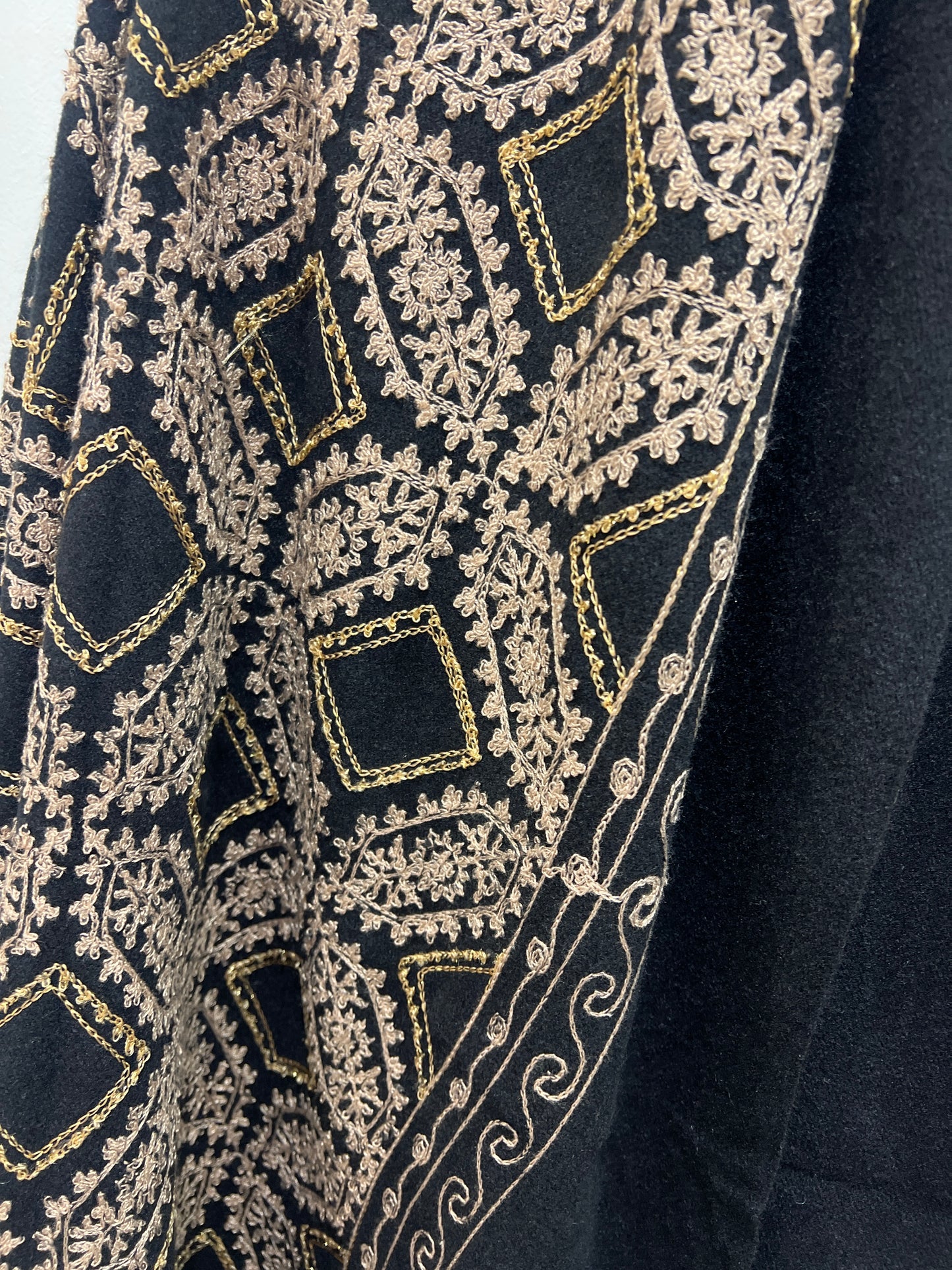 Black Embroidered Pashmina Beige & Gold Threading