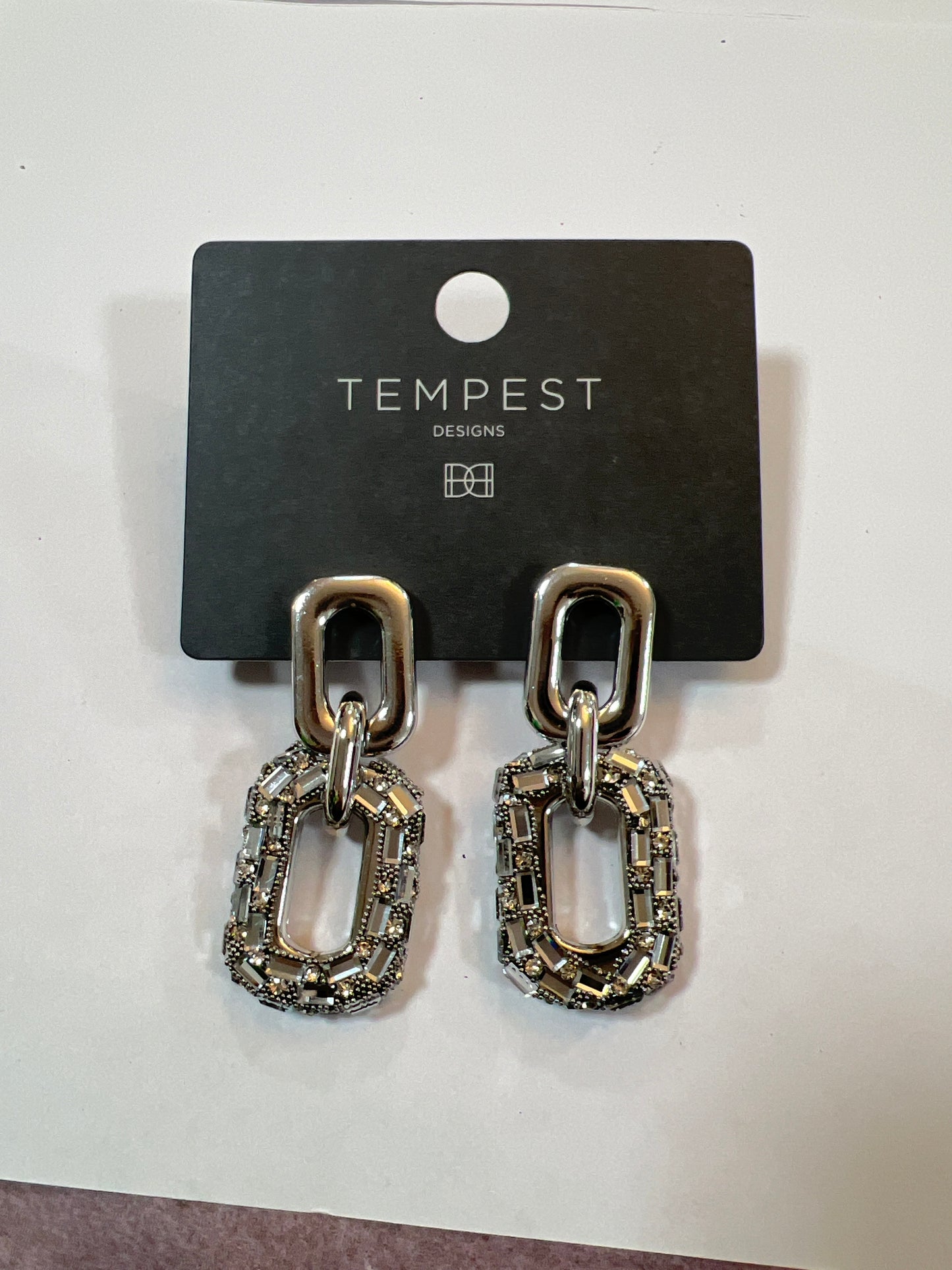 TEMPEST Clear Crystal/Silver Drop Statement Earrings