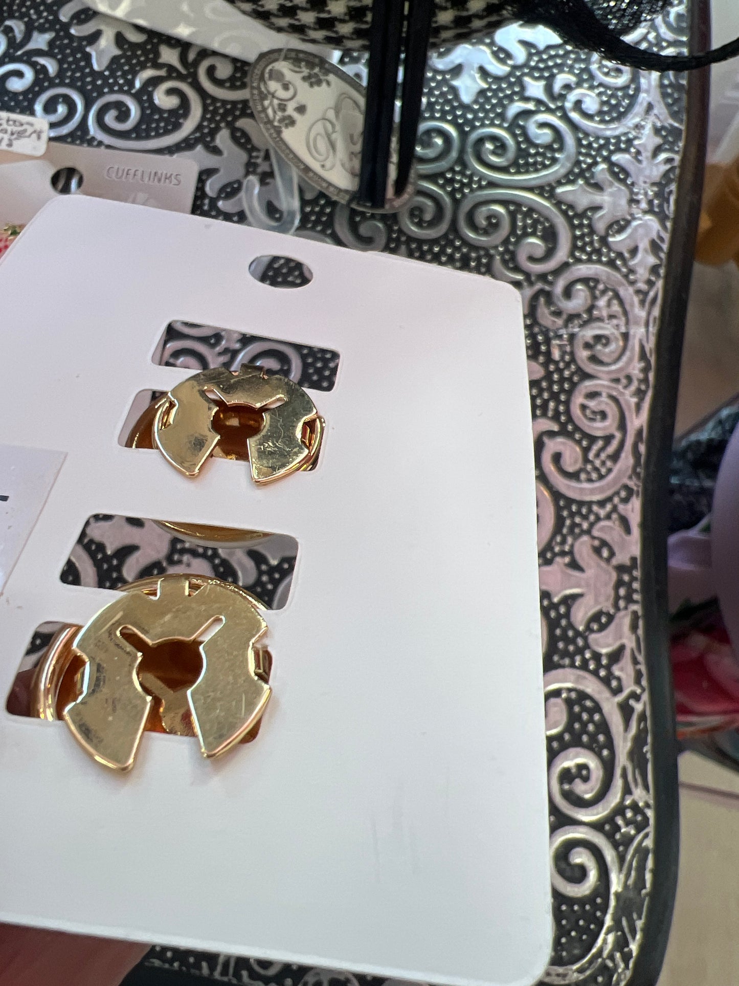 White & Gold Button Cover Clips/Cufflinks