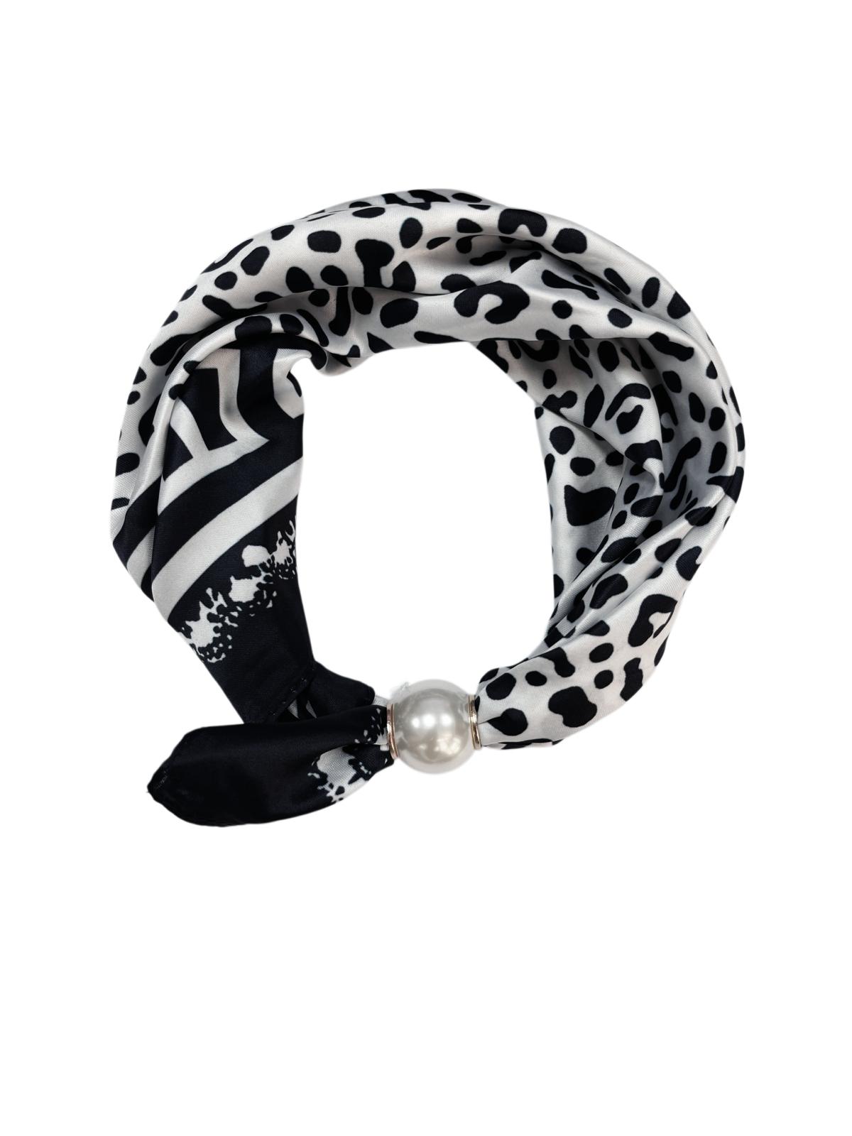 Magnetic Pearl Neck Scarf Black & White Animal Print