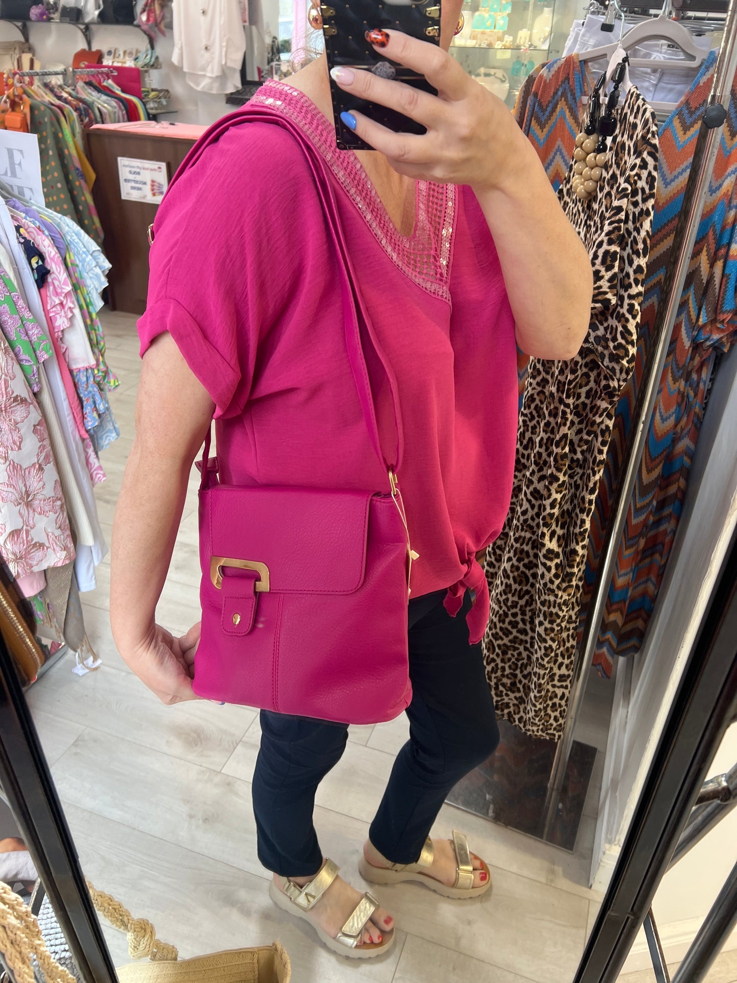 Fuschia pink Crossbody Leatherette Bag