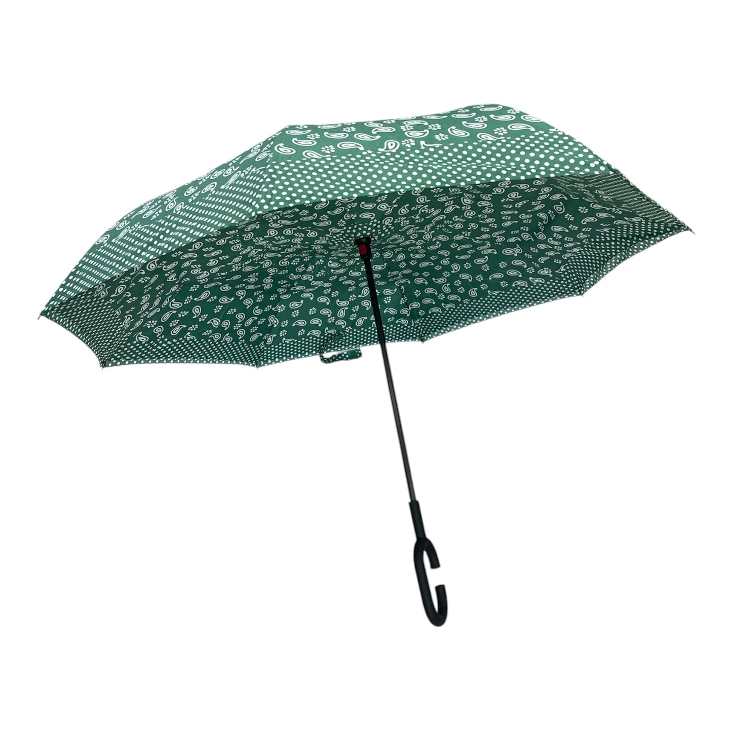 Upside Down Umbrella Green & White Raindrops