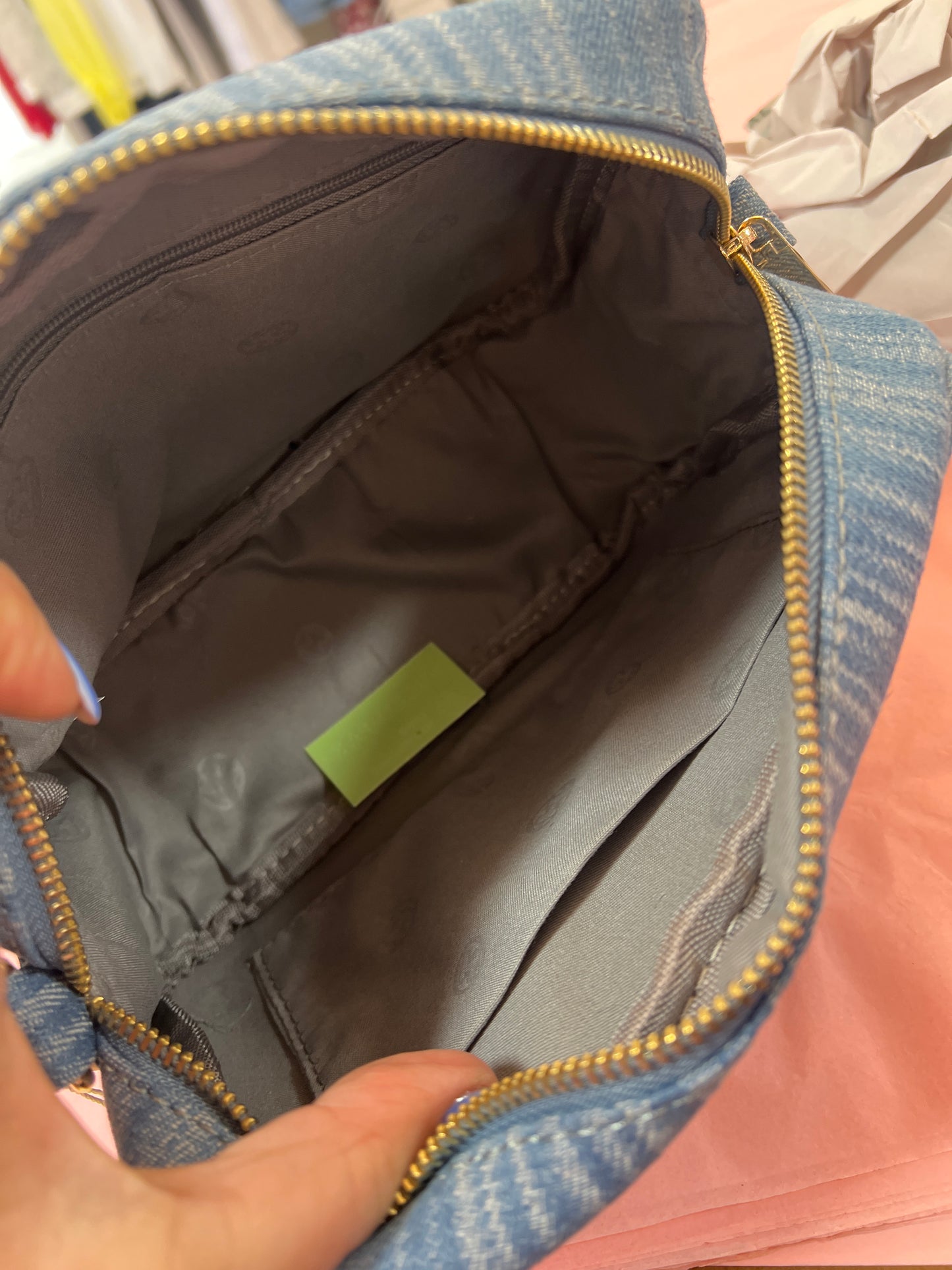 Light Denim Crossbody Bag with Gold Hardware & Adjustable Strap