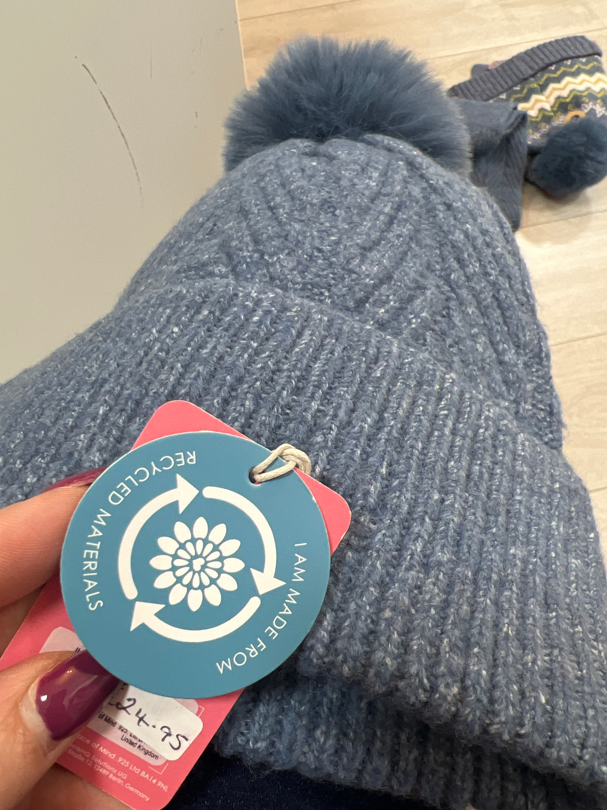 POM Blue Knit PomPom Hat