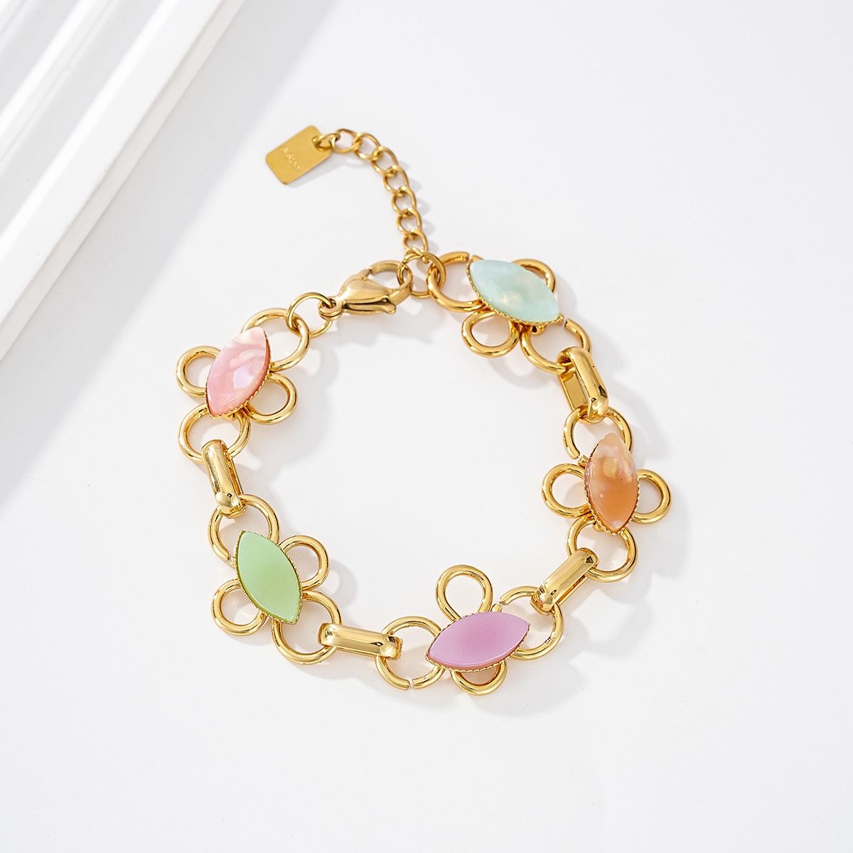 Gold Stainless Steel Bracelet Multicoloured Stones