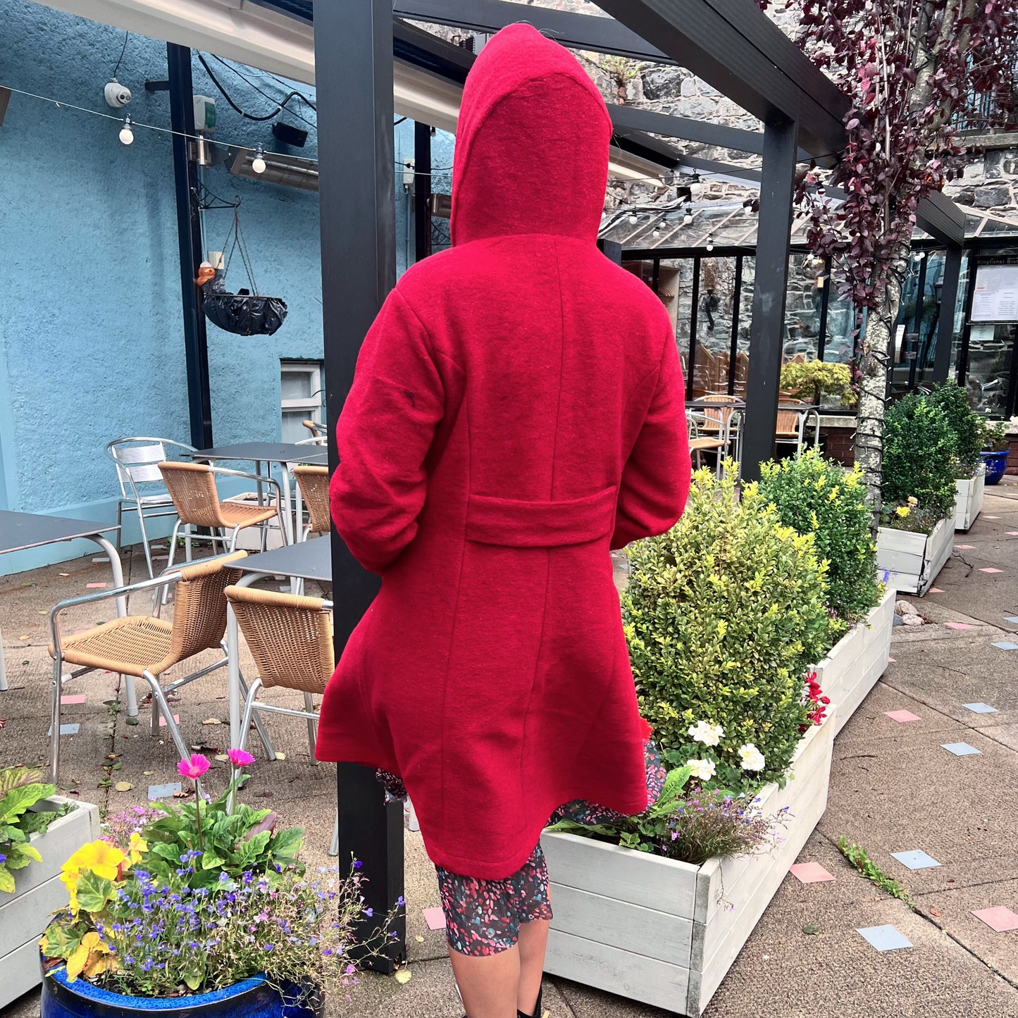 Cherry Red Hooded Wool Coat