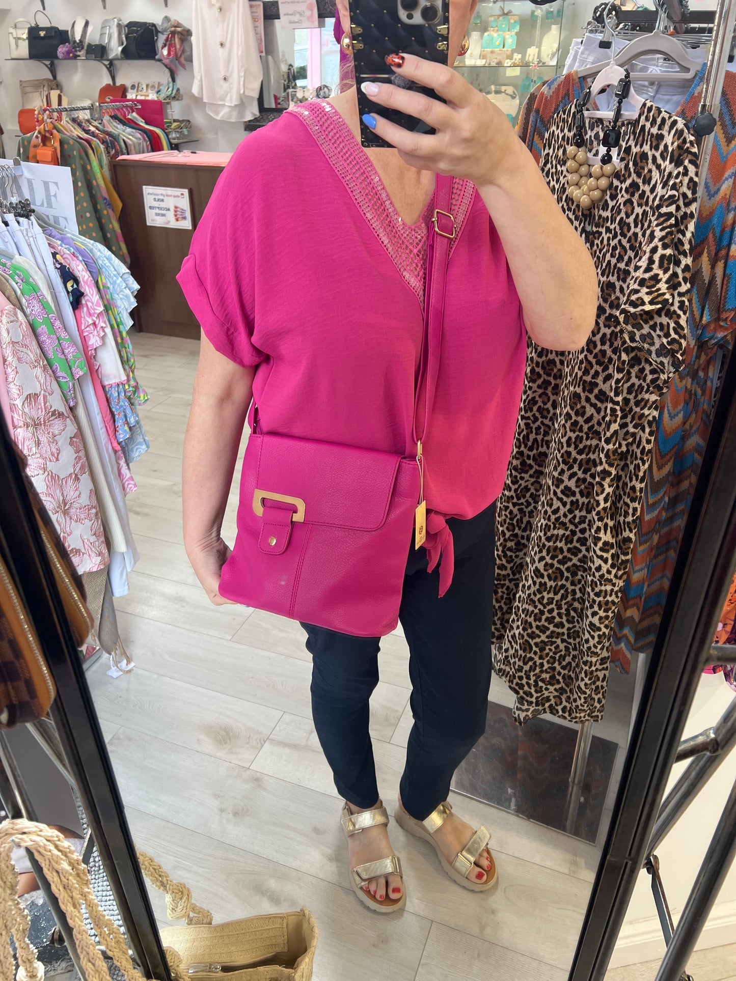 Fuschia pink Crossbody Leatherette Bag