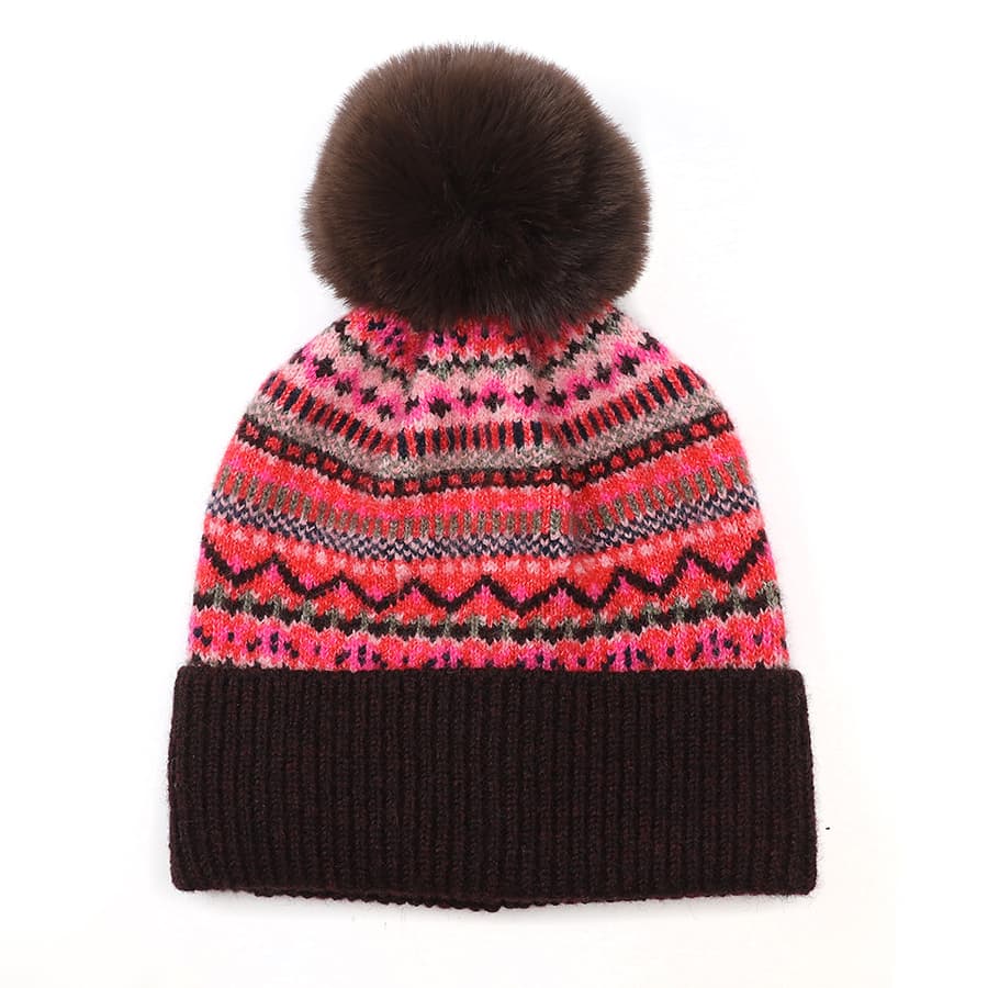 POM Red & Brown Bobble Hat