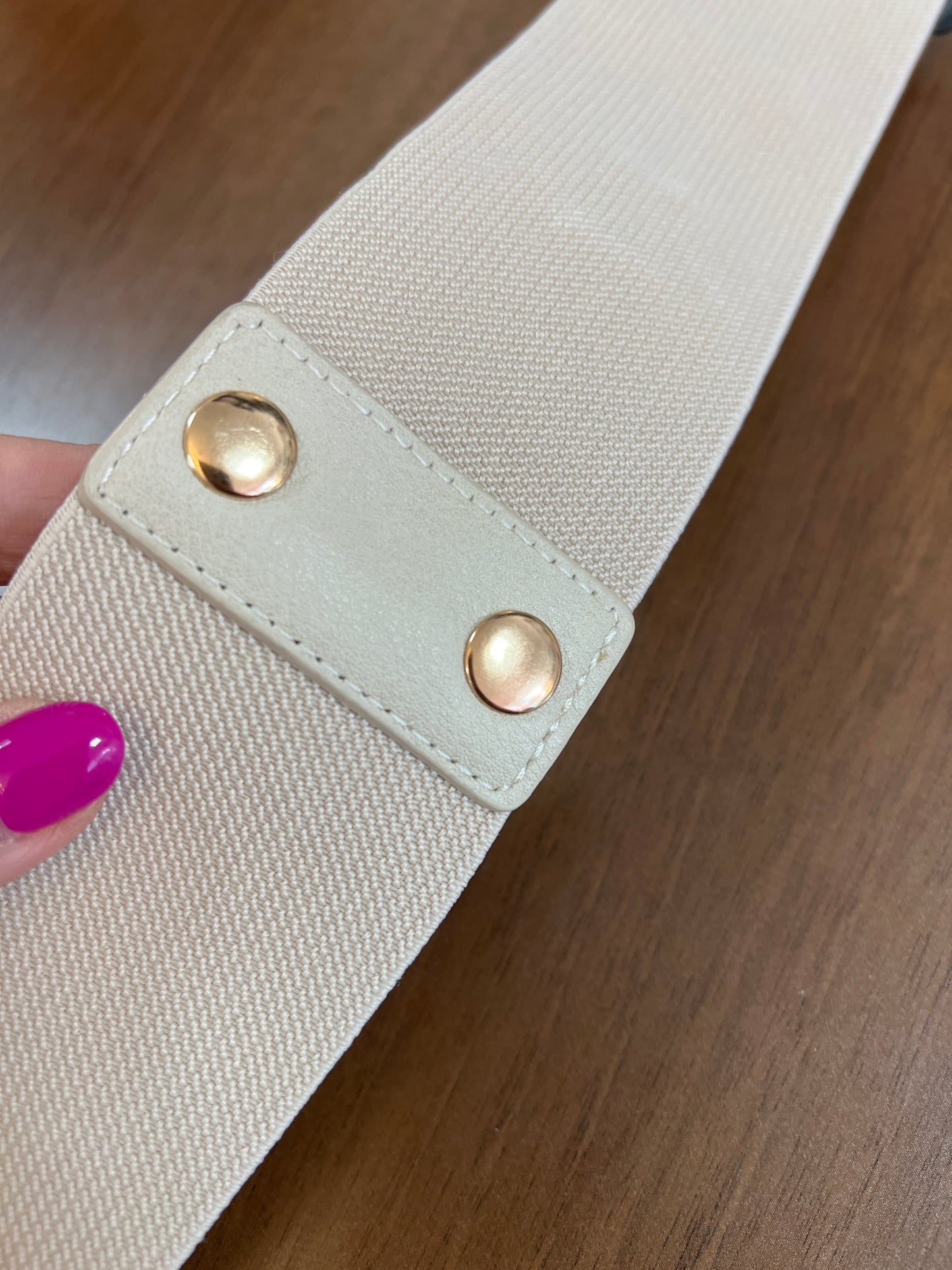 Light Beige Elasticated Belt Gold Curb Front