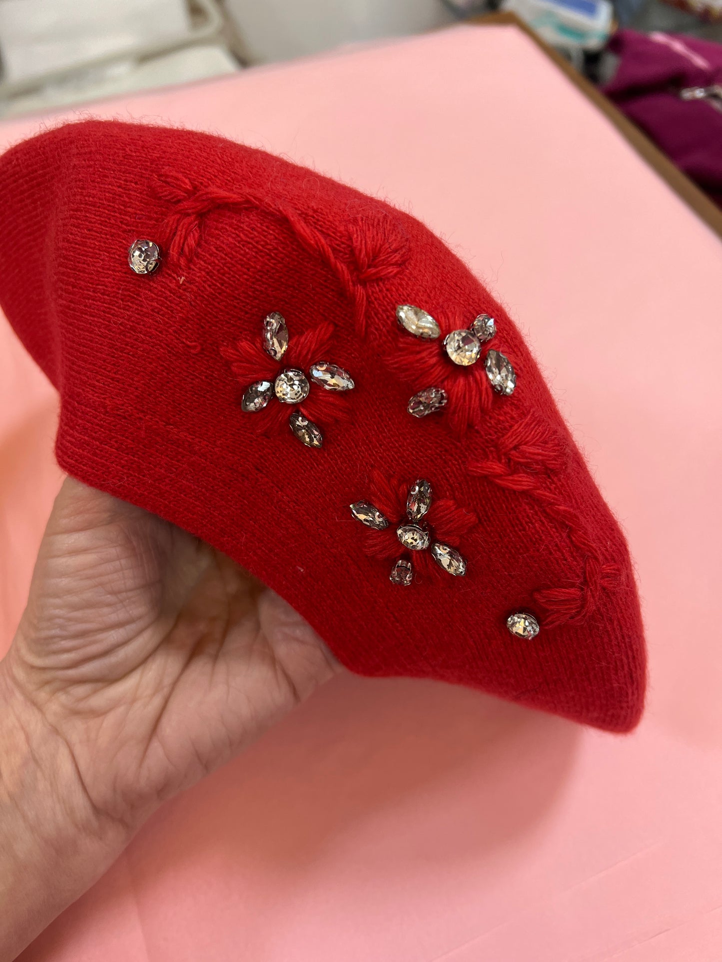 Soft Knit Beret With Crystals (3 Colours)