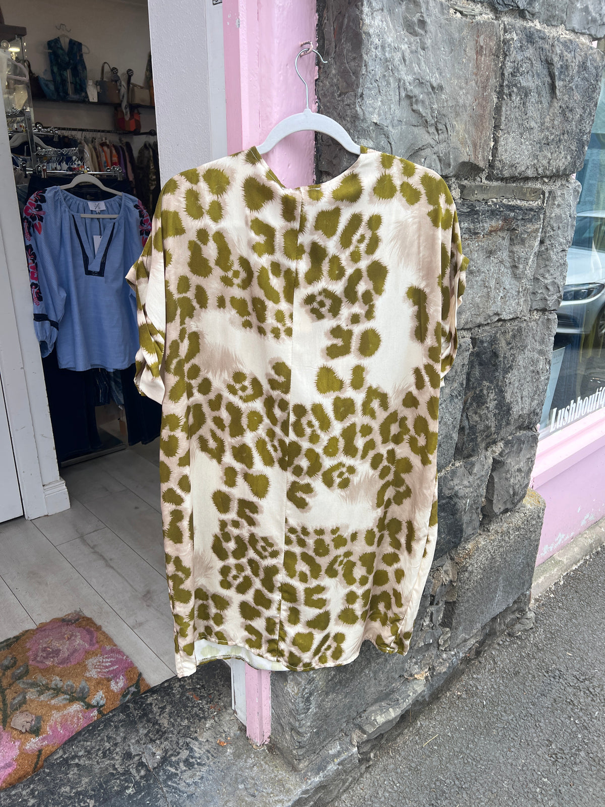 Leopard Tunic Dress Cream Taupe & Ochre Green