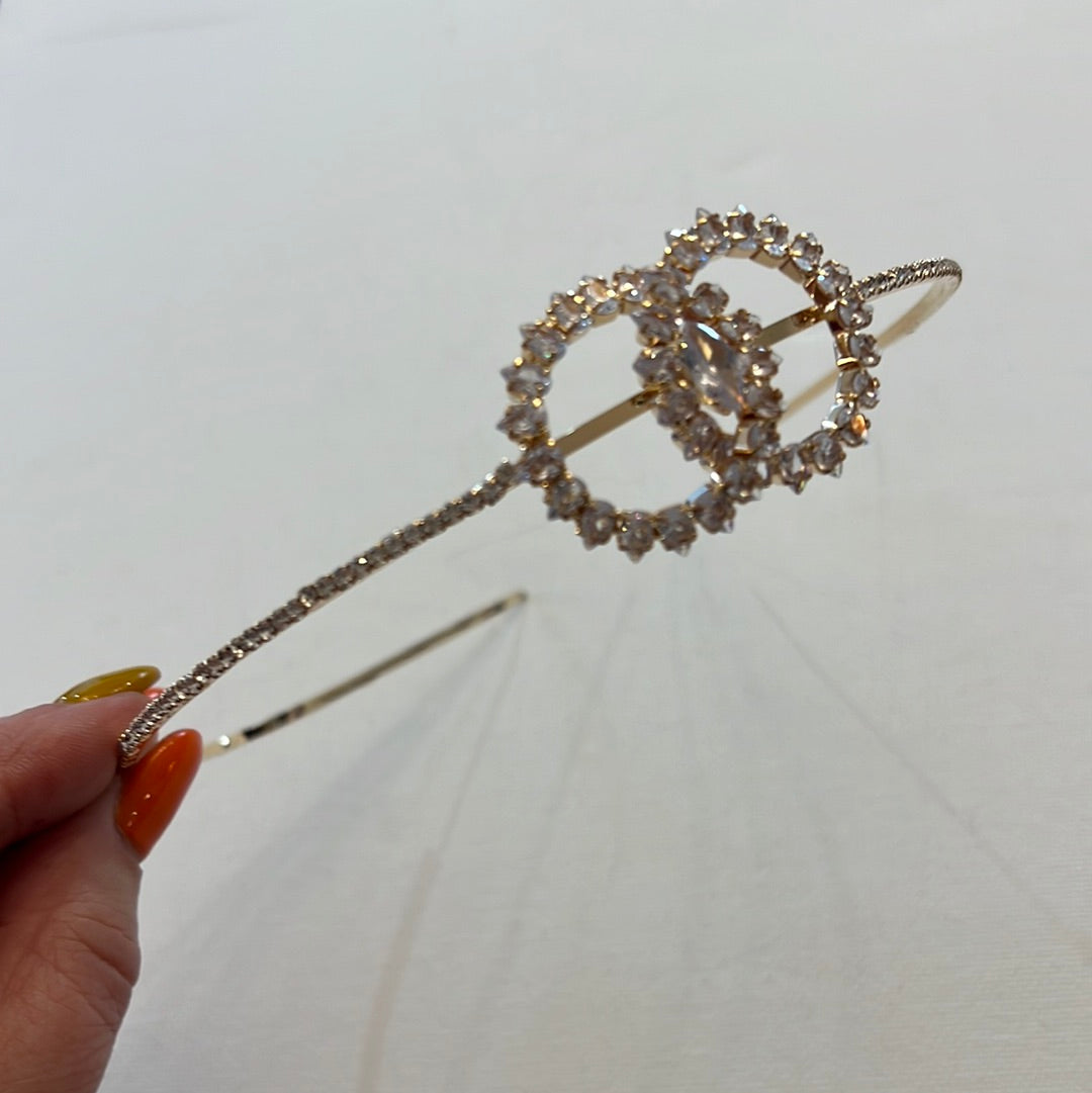 Clear Crystal Double Circle & Gold Fine Hairband
