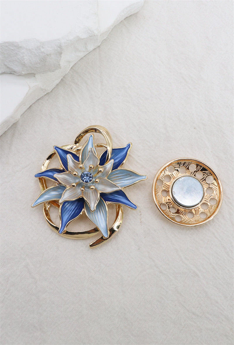 Blue & Gold Floral Magnetic Brooch