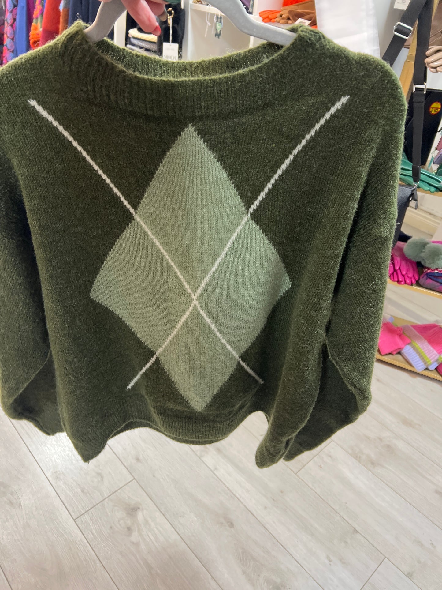 Rosie Khaki Green Diamond Design Jumper