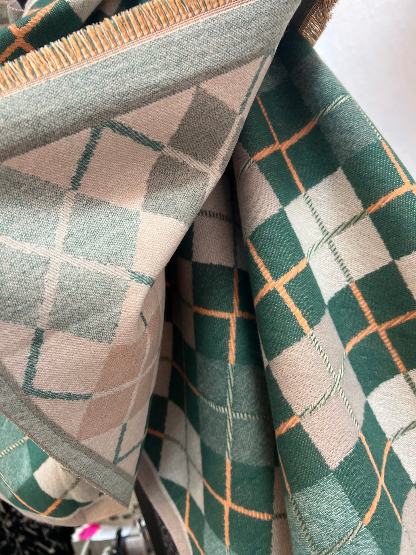 Diamond Check Blanket Scarf Green/Orange/Taupe