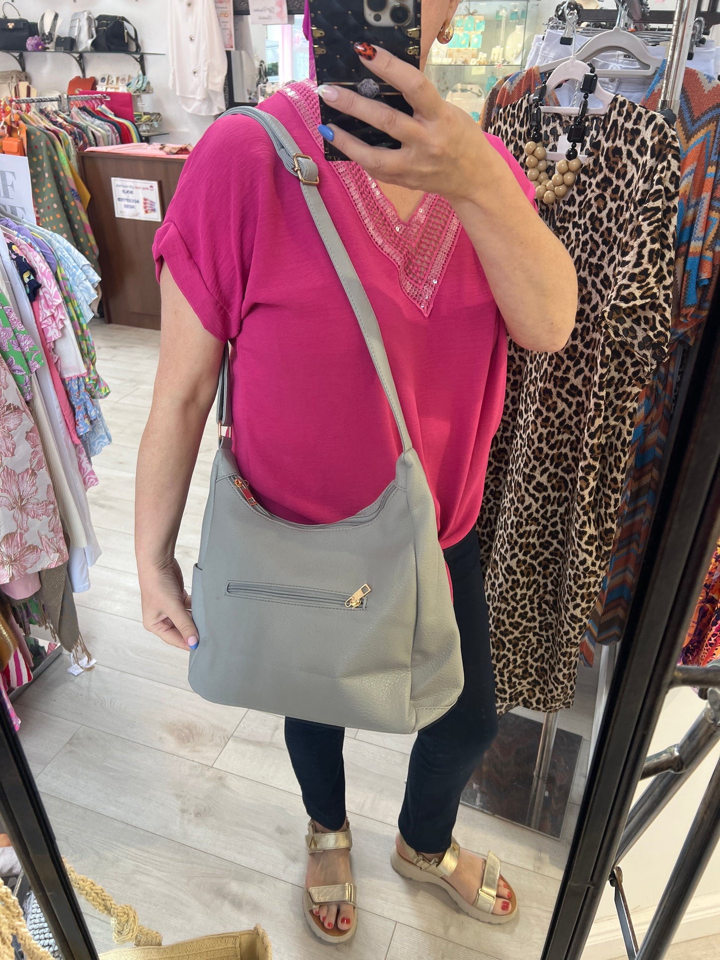 Grey Leatherette Shoulder/Crossbody Bag