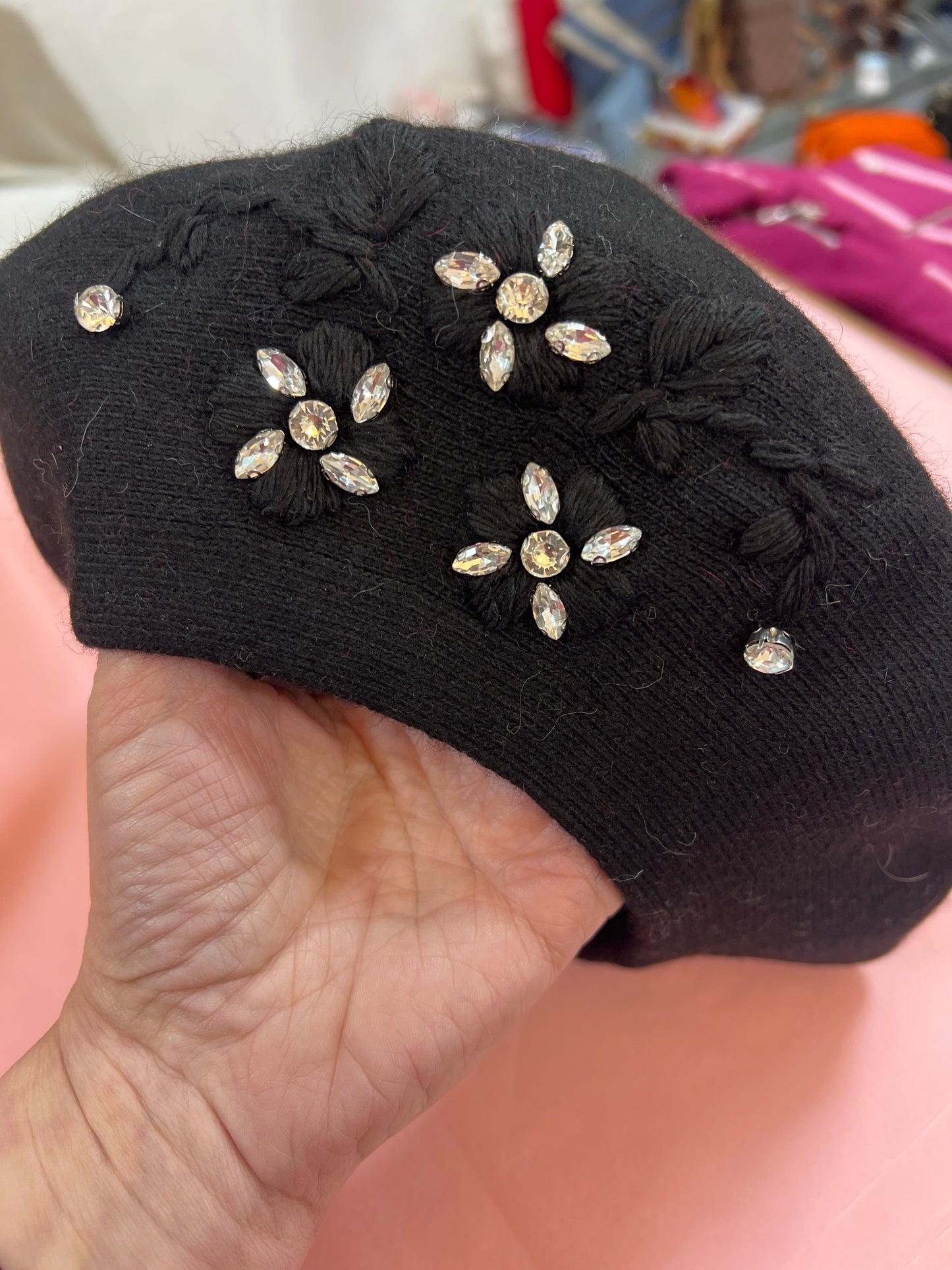 Soft Knit Beret With Crystals (3 Colours)