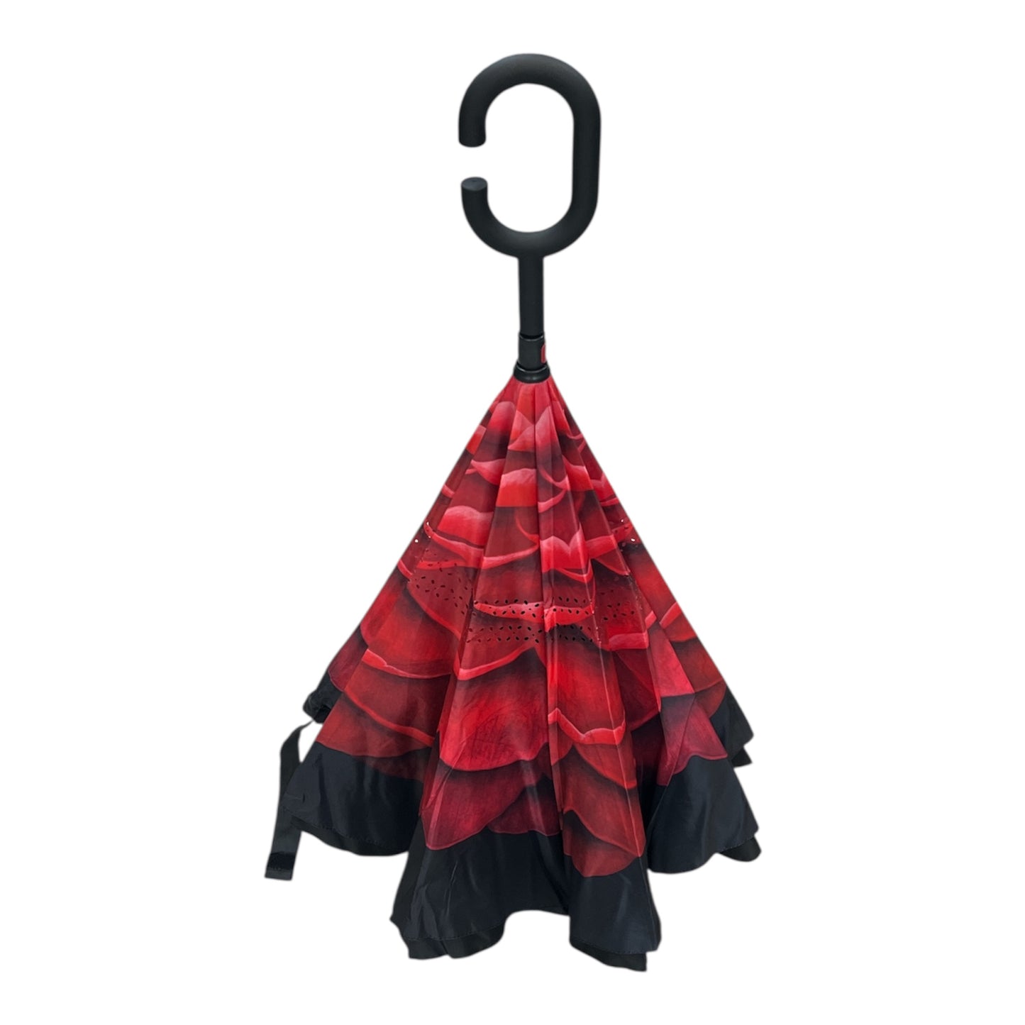 Upside Down Umbrella Black With Red Flower
