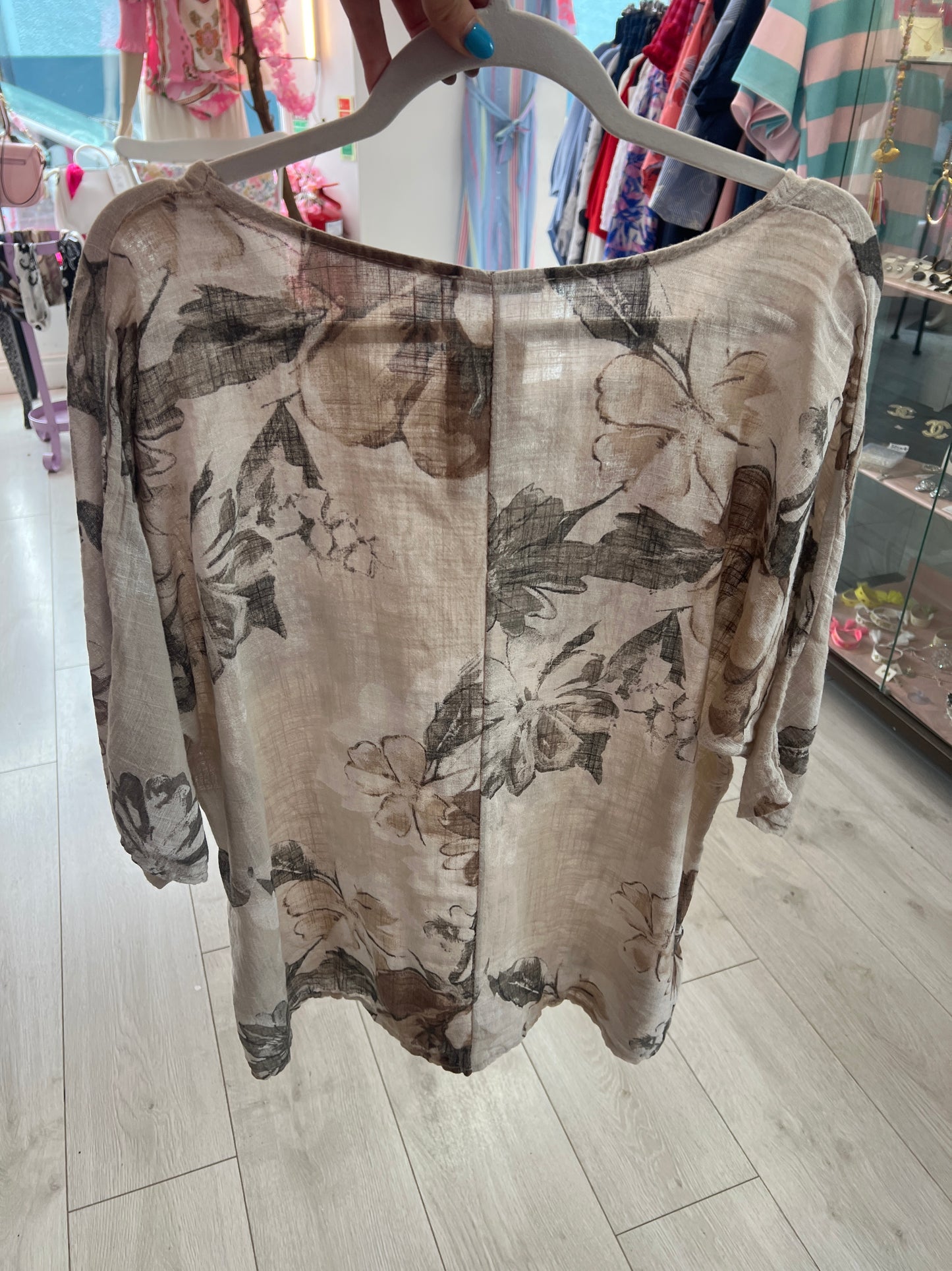 Beige & Taupe Floral Cotton Top (One Size)