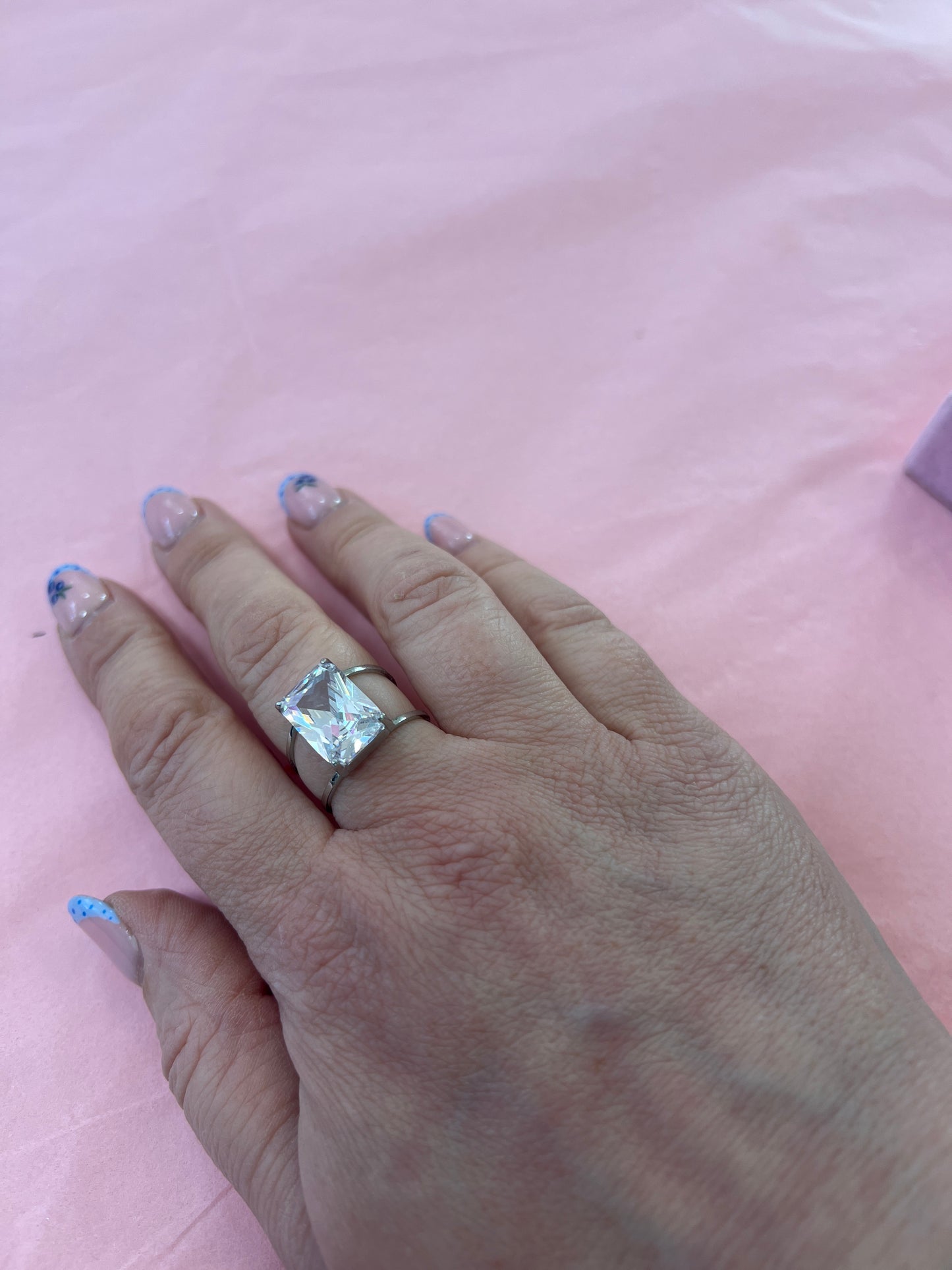 Silver Cz Stainless Steel Adjustable Ring