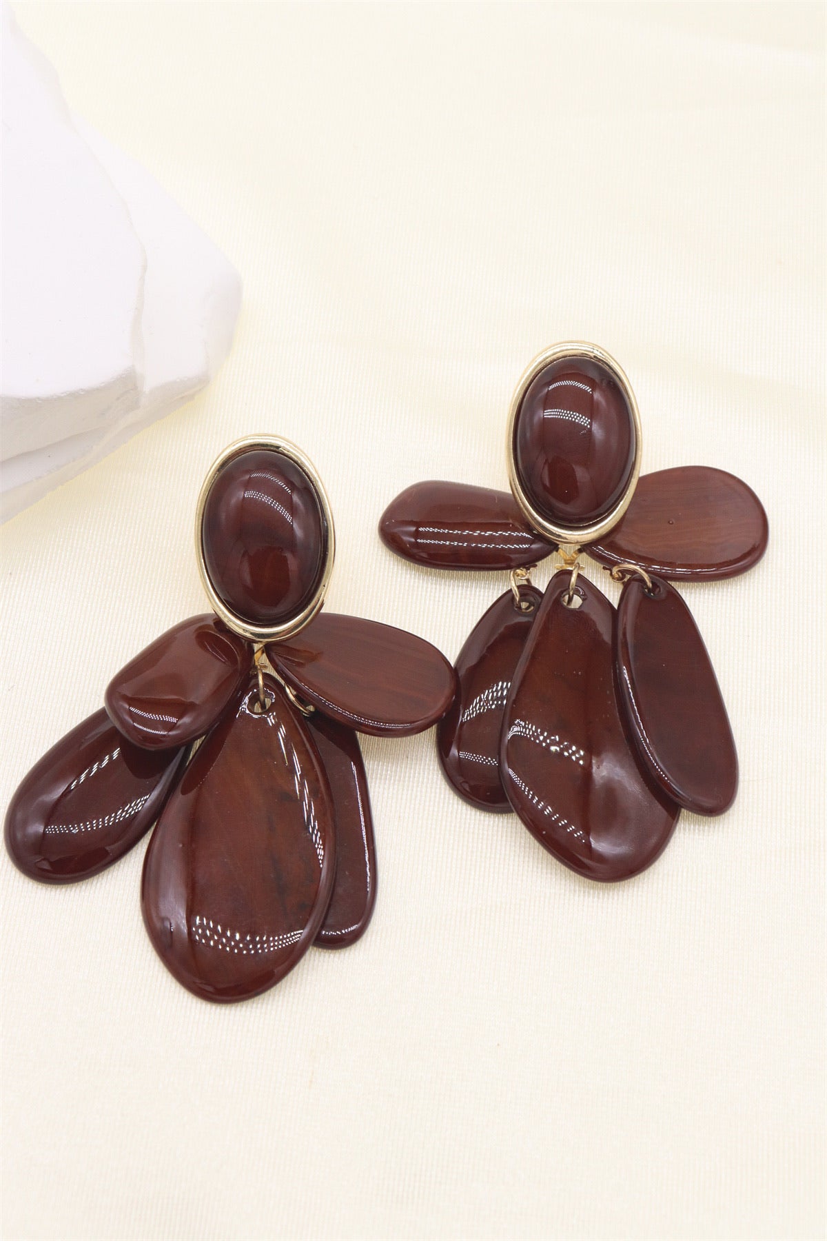 Brown/Gold Clip On Statement Earrings