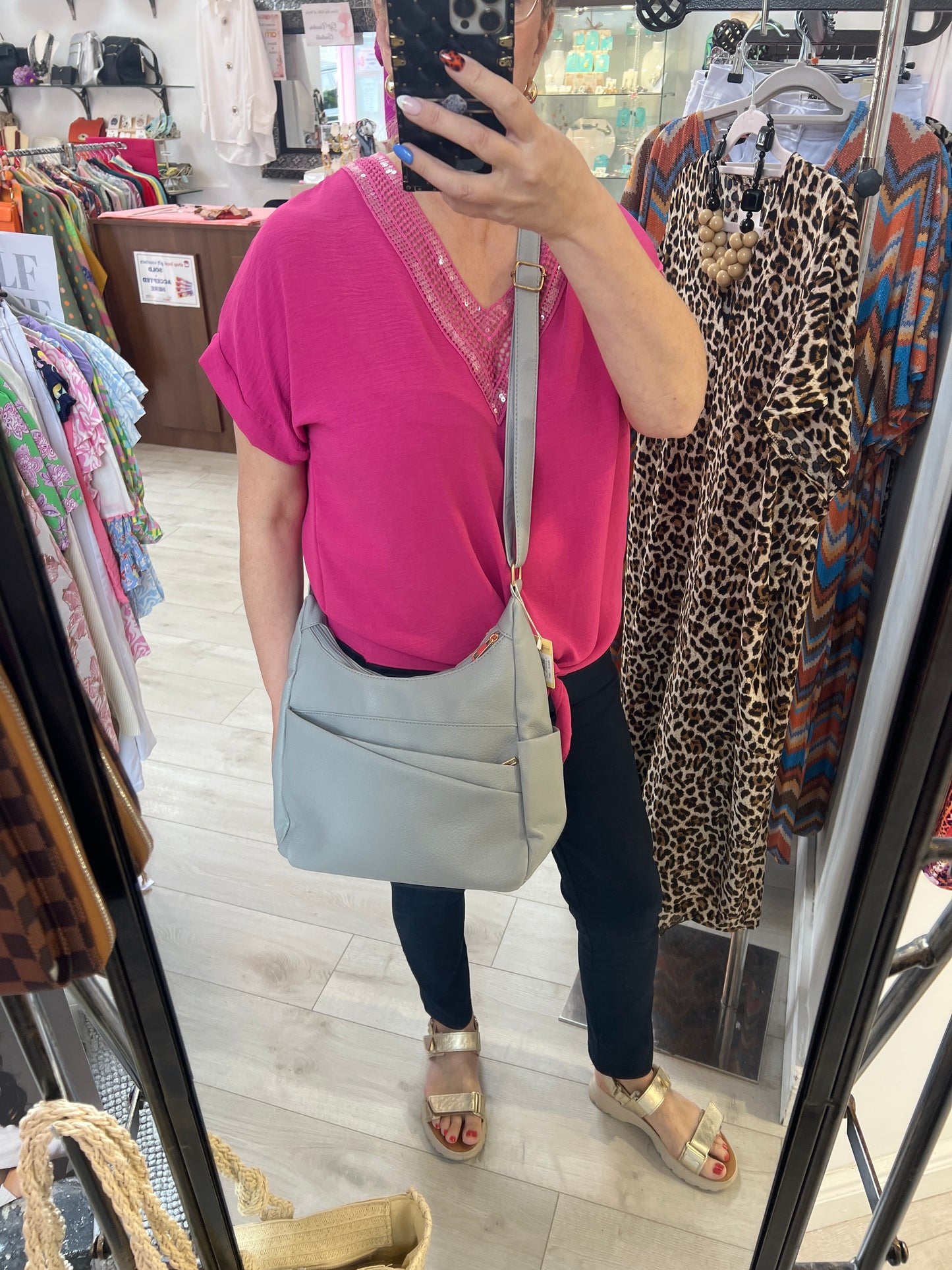 Grey Leatherette Shoulder/Crossbody Bag