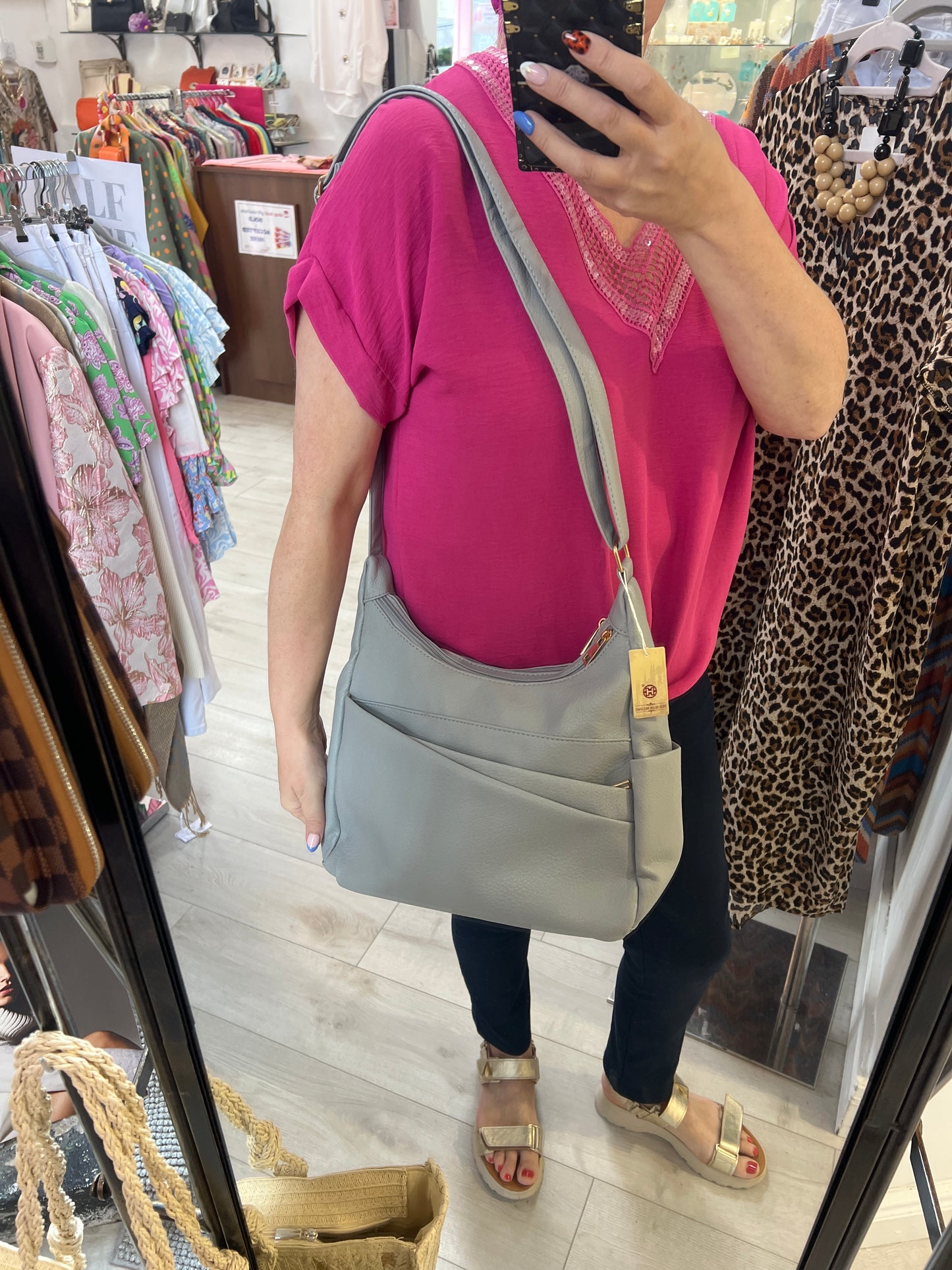 Grey Leatherette Shoulder/Crossbody Bag