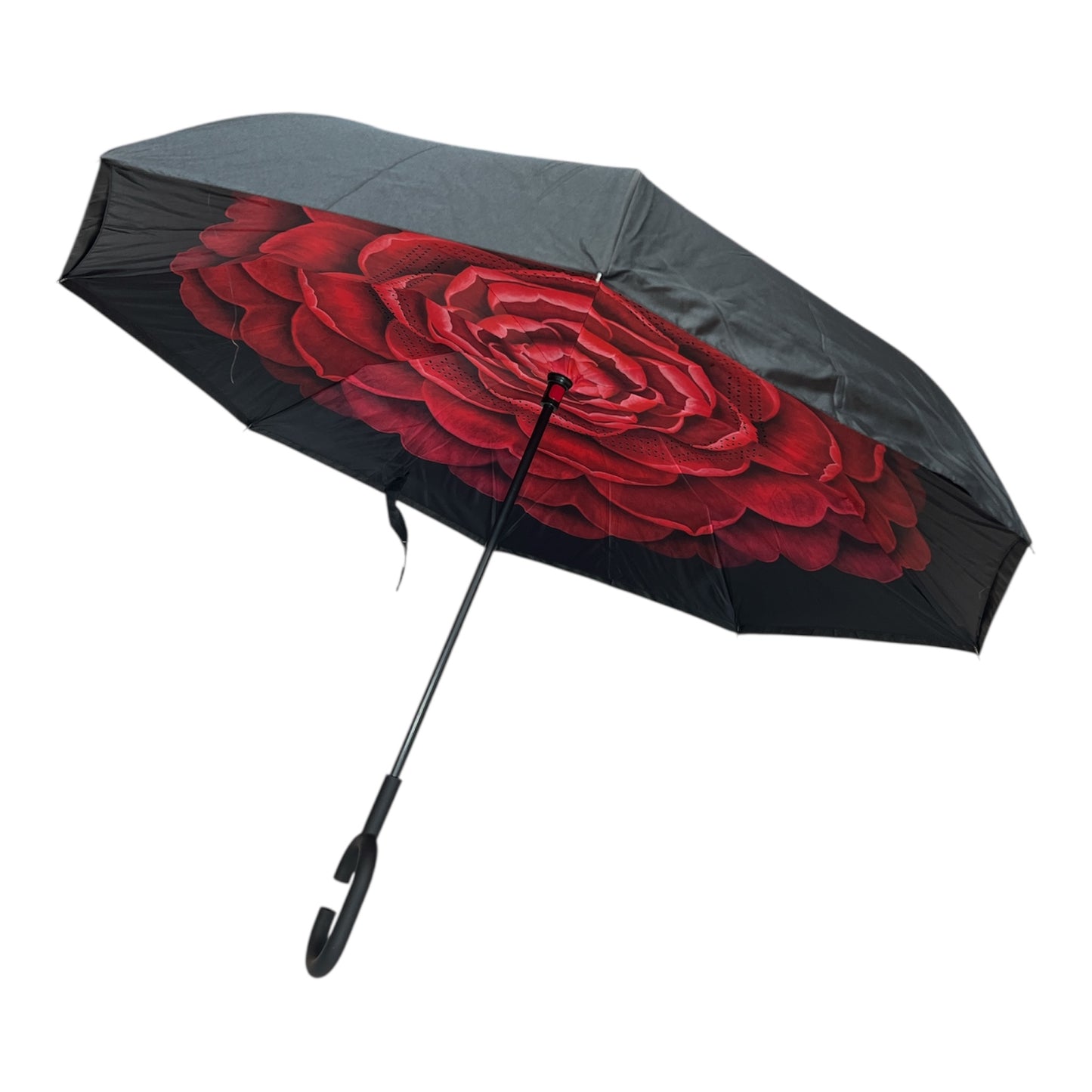 Upside Down Umbrella Black With Red Flower