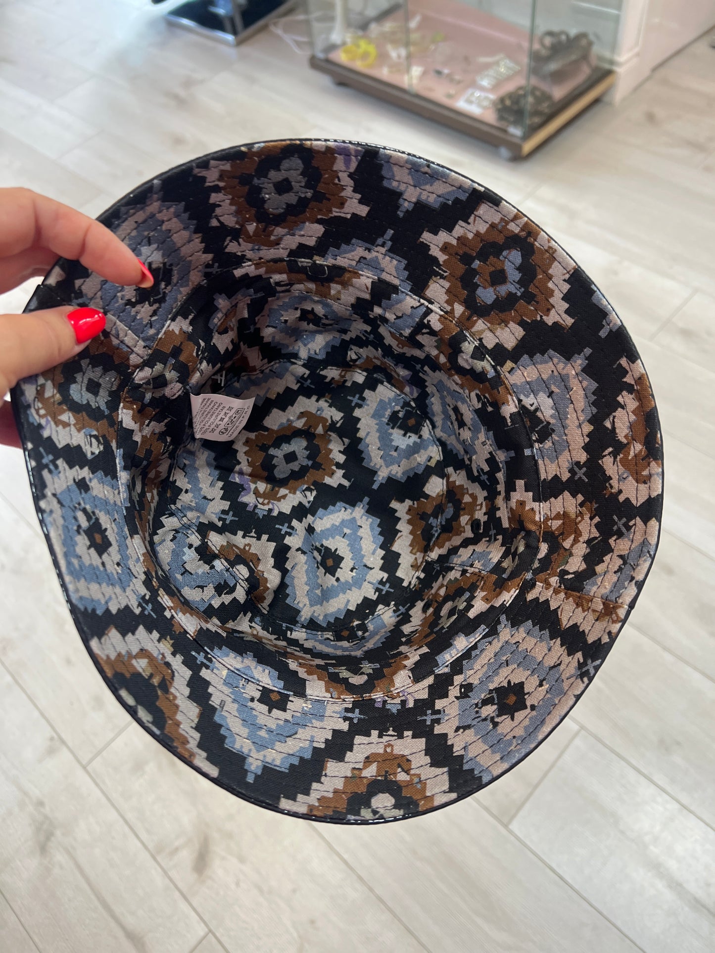 Reversible Rain Hat Navy Patent & Cotton Bucket Hat