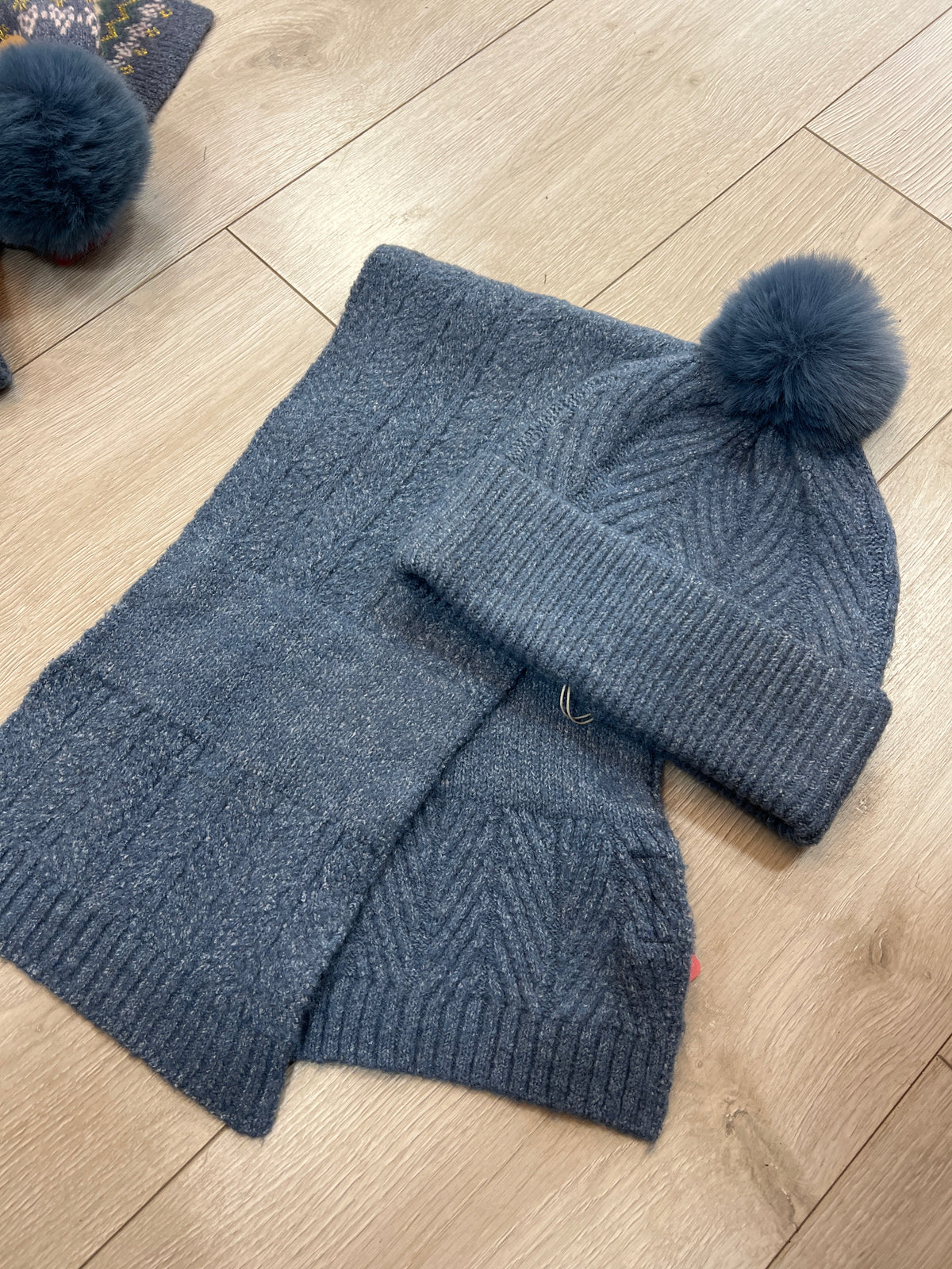POM Blue Knit Collar Scarf