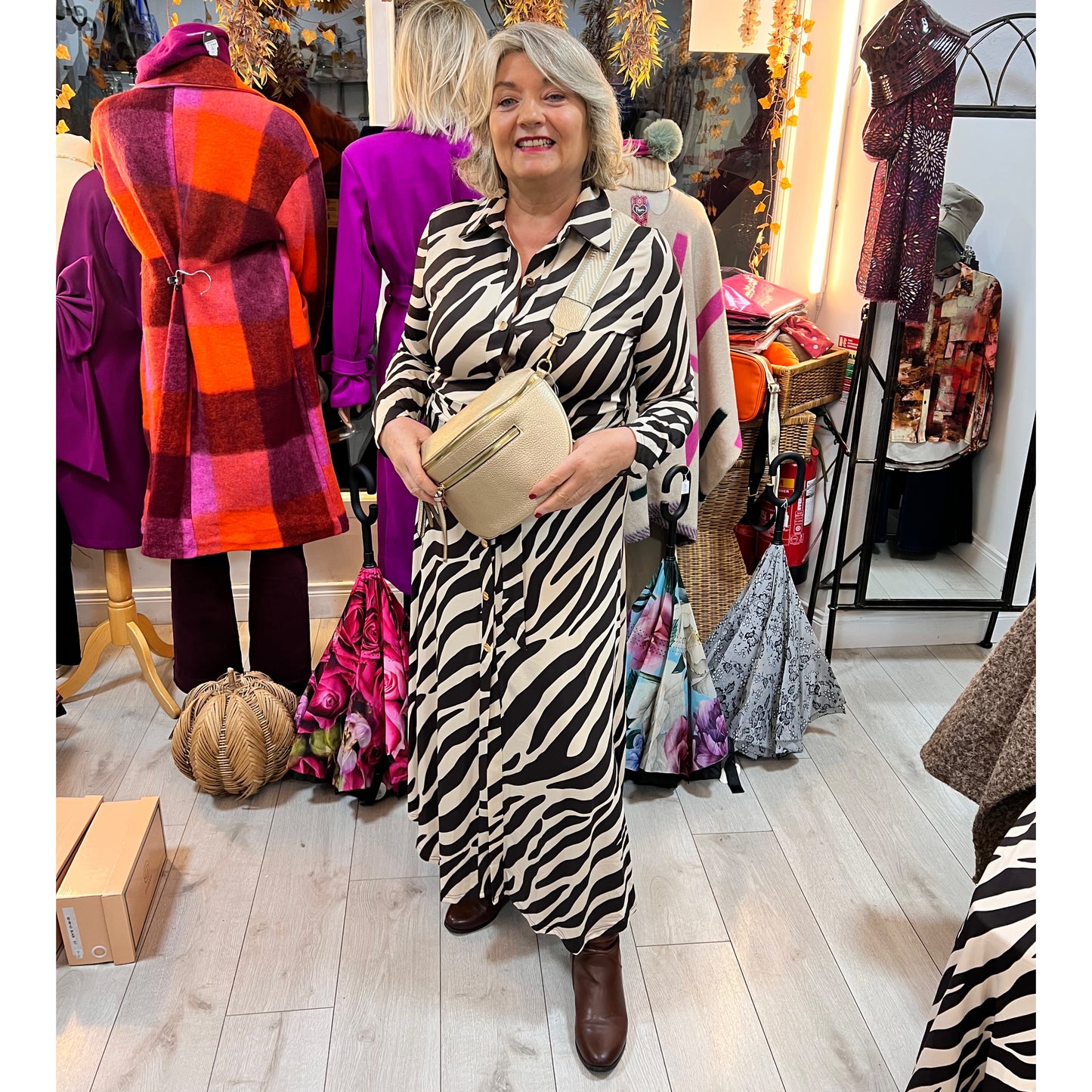 Catriona Chocolate & Beige Zebra Shirt Dress