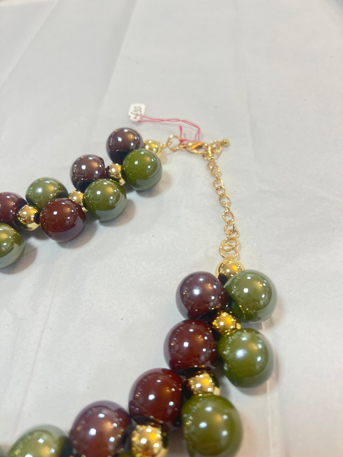 Brown & Olive Green Statement Bead Necklace