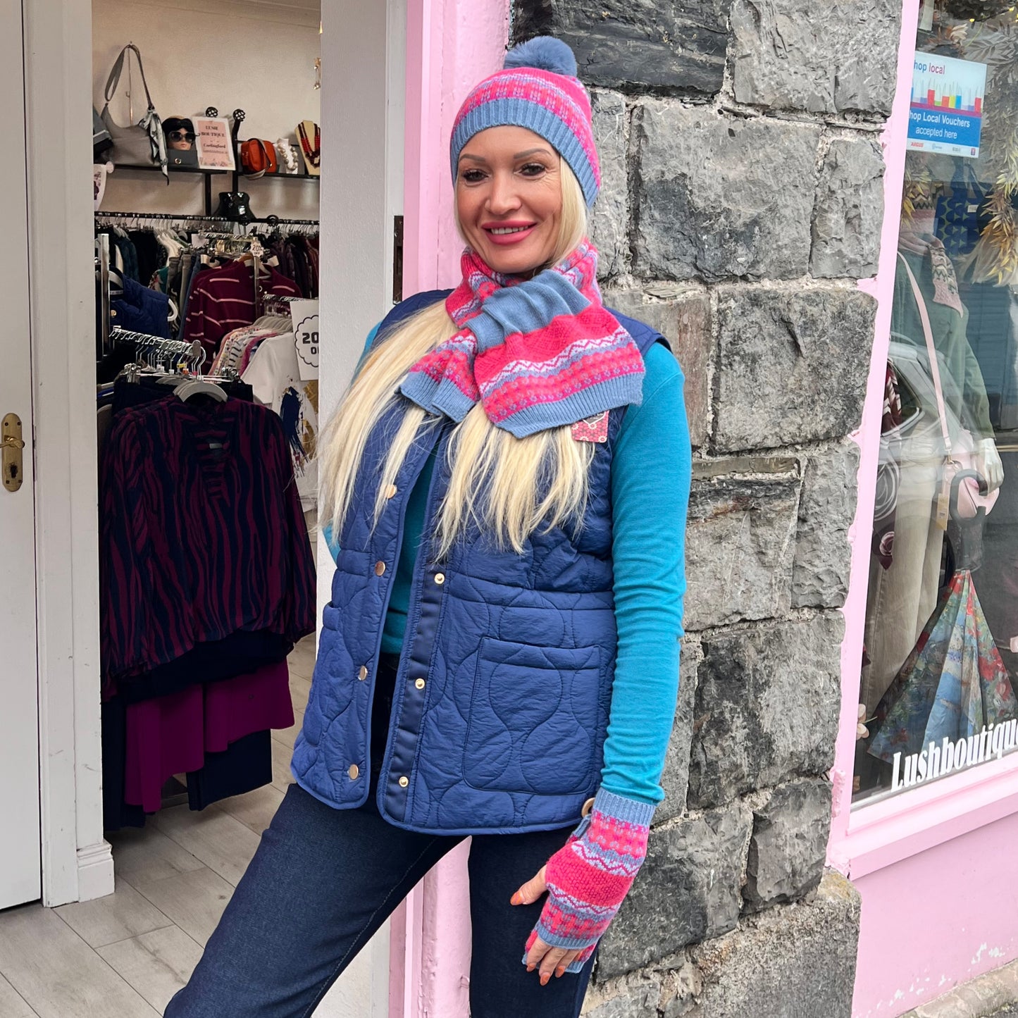 POM Pink & Blue Mix Fingerless Gloves