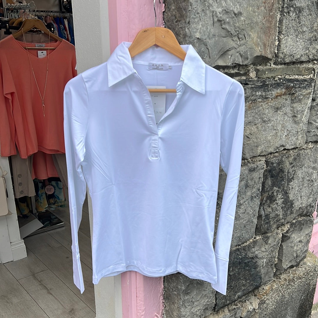 DECK Peggy White Stretch Collar & Cuff Shirt