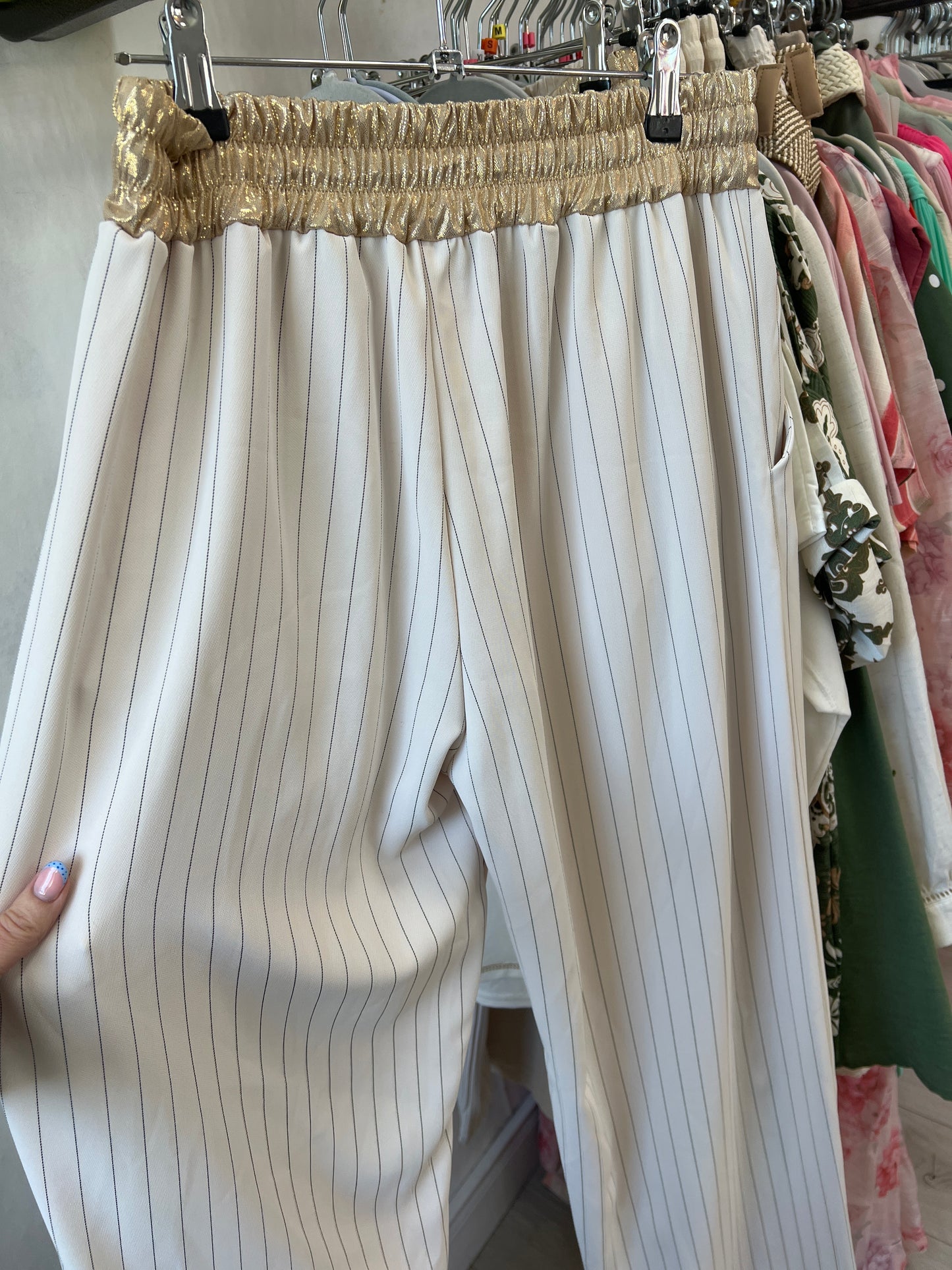 Hillary Cream & Black Pinstripe Wide Leg Elasticated Trousers