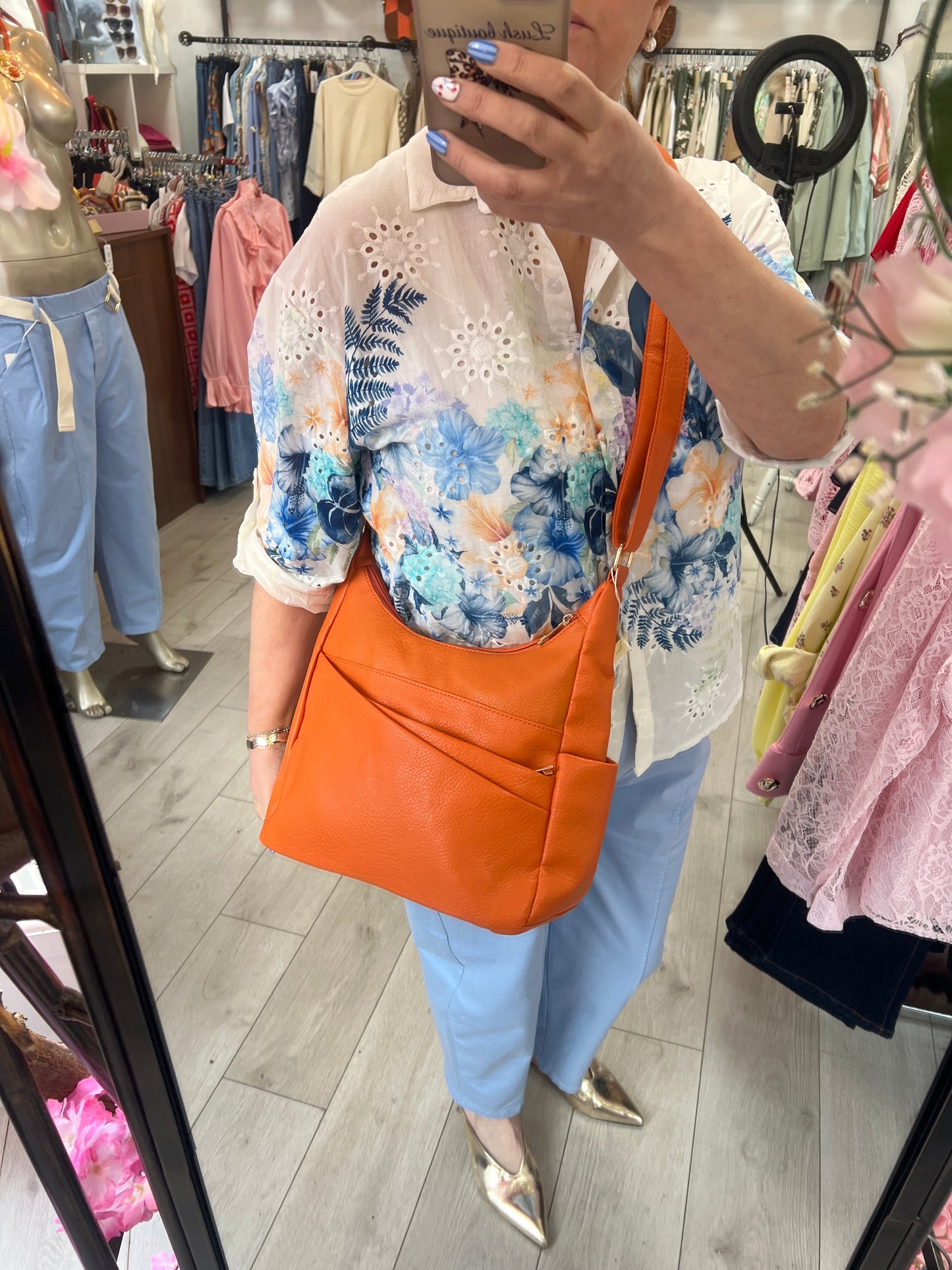 Sunset Orange Leatherette Shoulder Bag/Crossbody