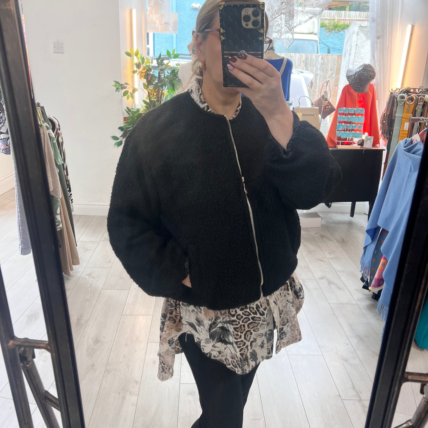 Dolly Black Cosy Bomber Jacket