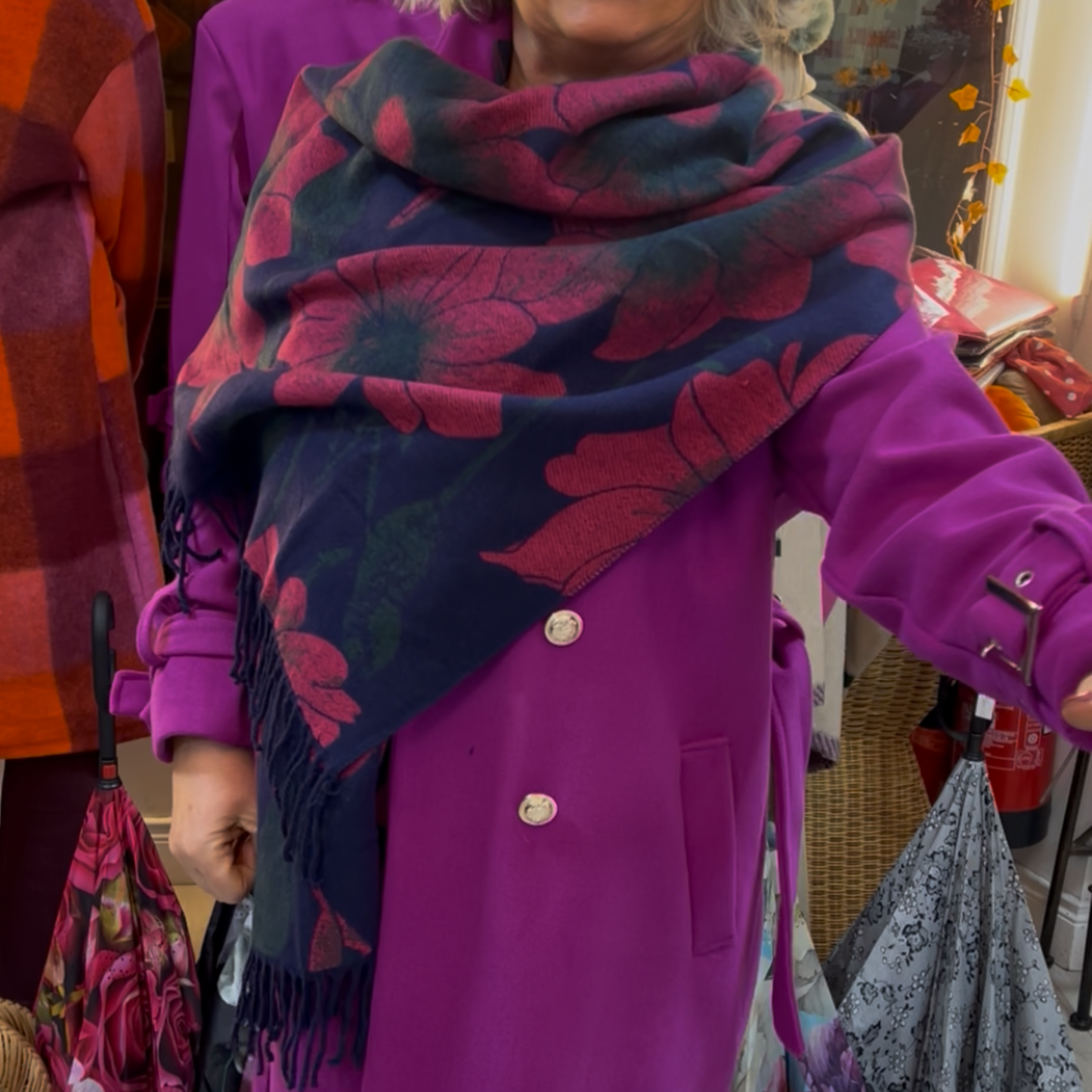 POM Navy Mix Floral Blanket Scarf