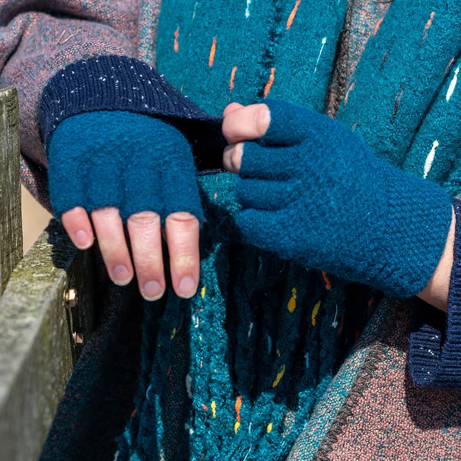 POM Teal Blue Fingerless Gloves