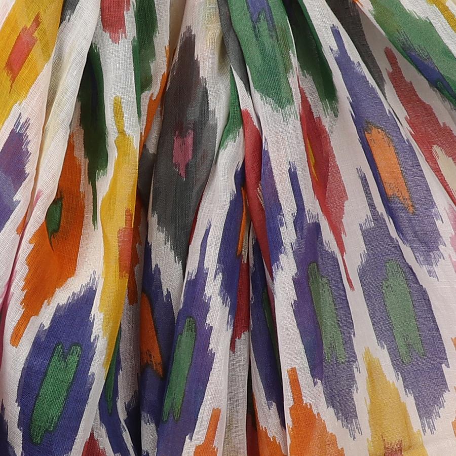 POM Organic Cotton Print Scarf With Tassles