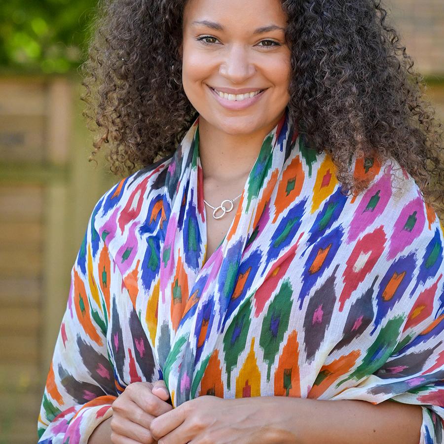 POM Organic Cotton Print Scarf With Tassles