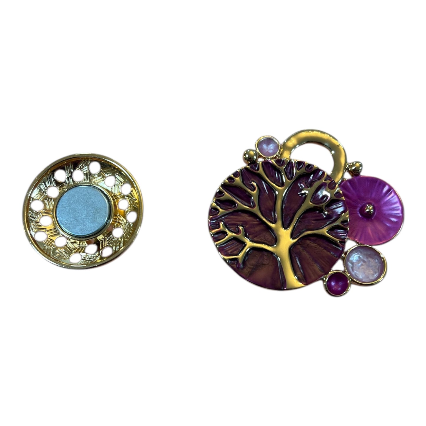 Magnetic Brooch Magenta & Gold Tree Of Life