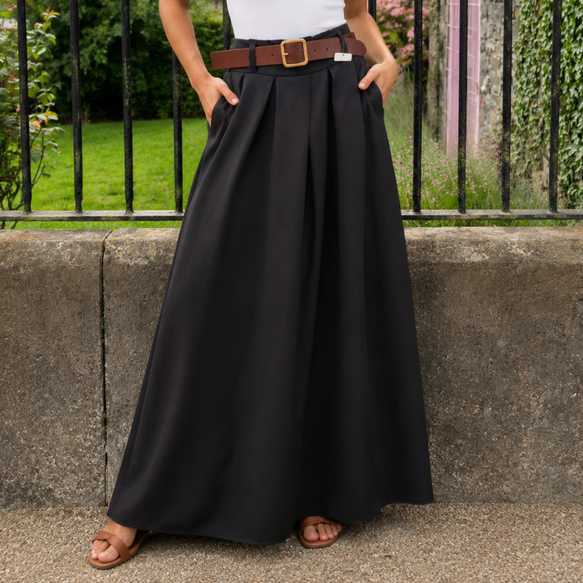 Elasticated One Size Maxi Skirt Belted (2 Colours)
