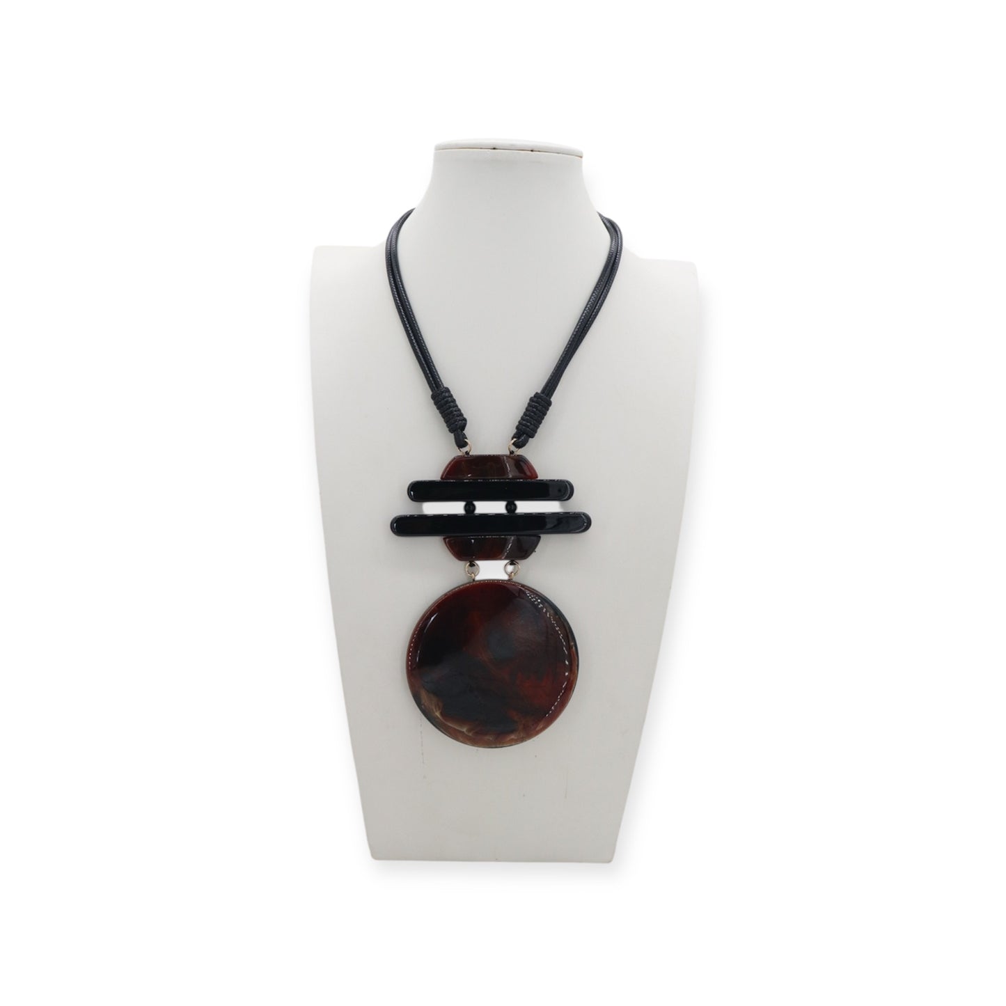 Statement Chord Necklace Brown Circular Pendant