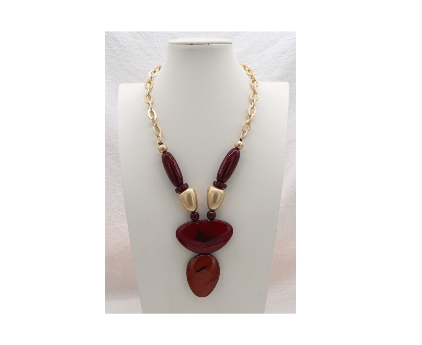 Statement Necklace Wine & Gold Triangular Pendant