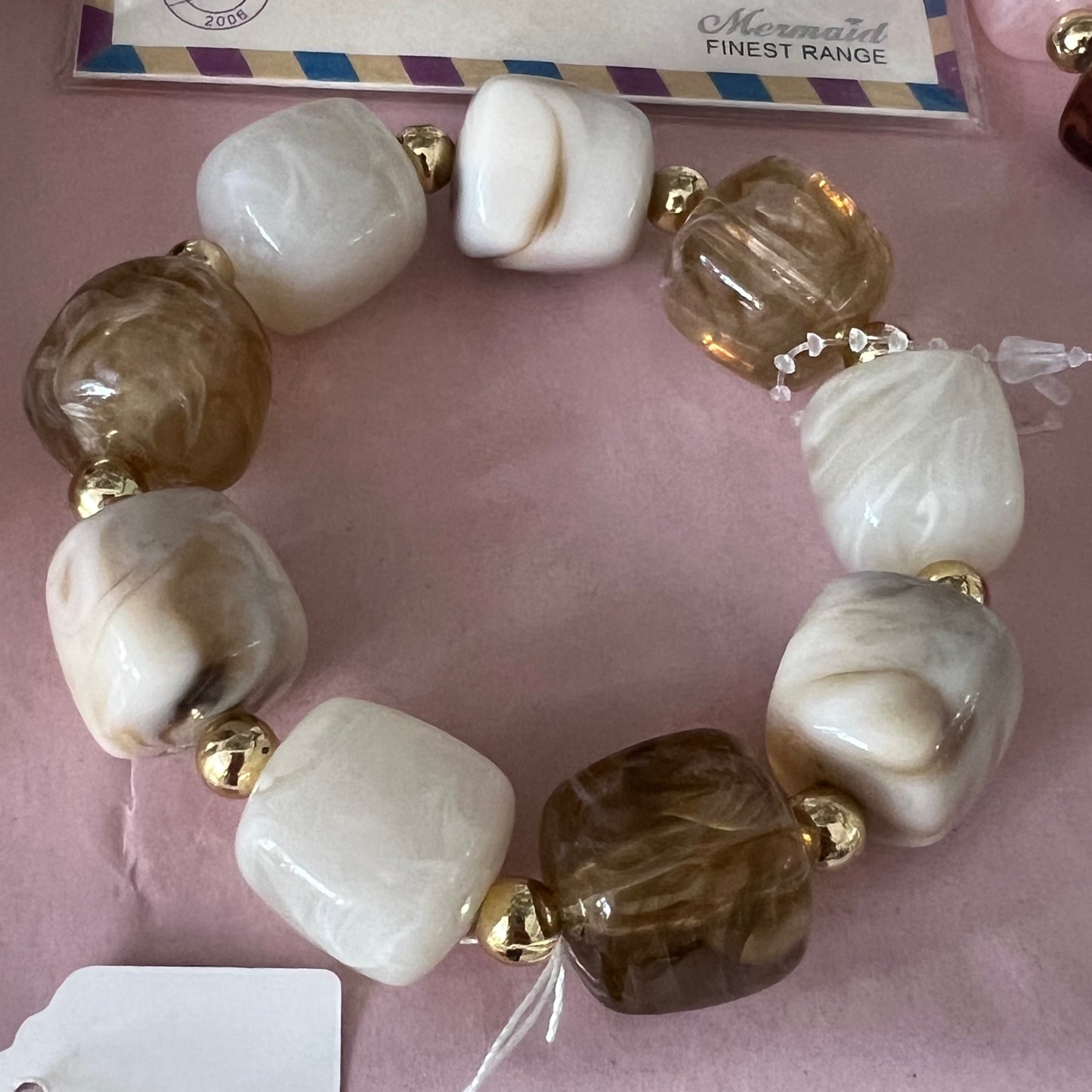 Beige & Taupe Beaded Bracelet Elasticated