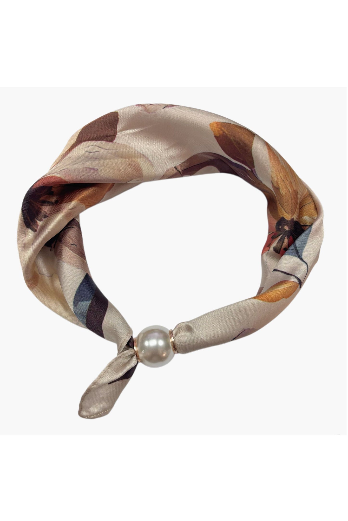 Magnetic Pearl Clasp Scarf Beige Floral