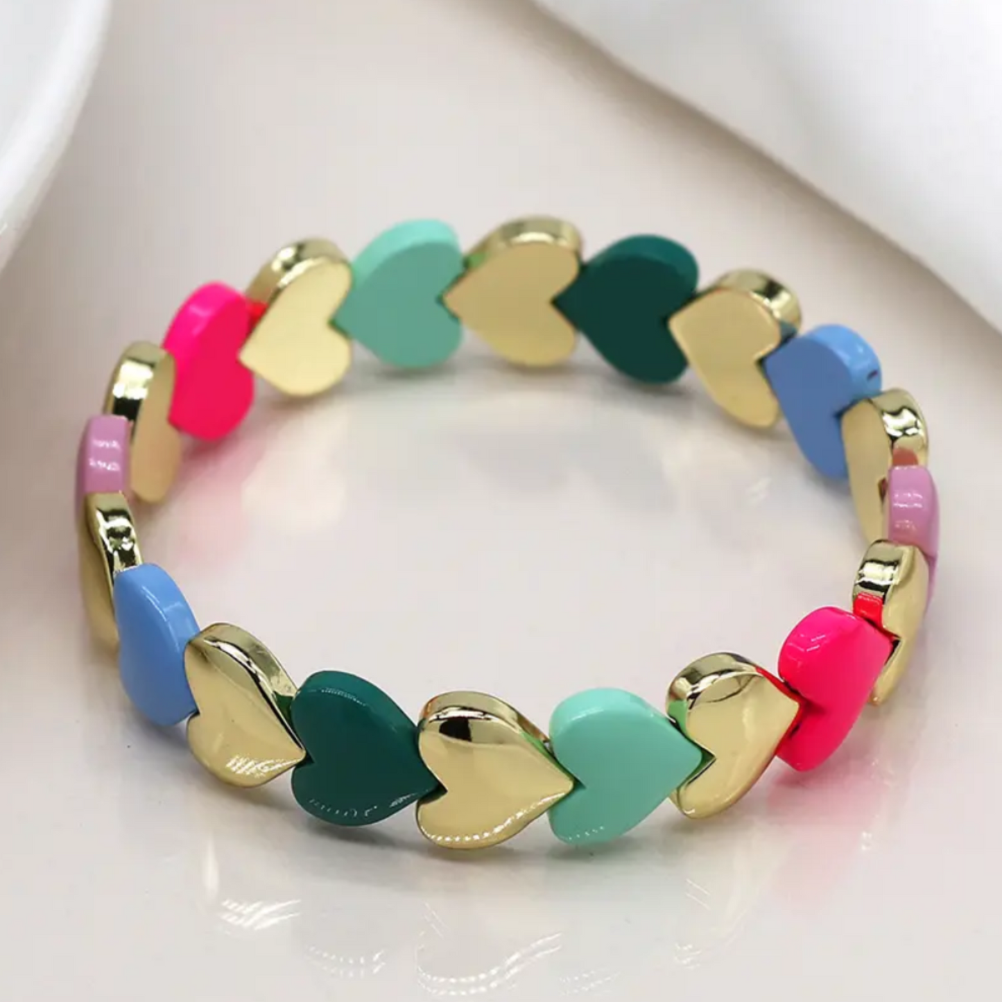 POM Golden & Multicoloured Hearts Stretch Bracelet