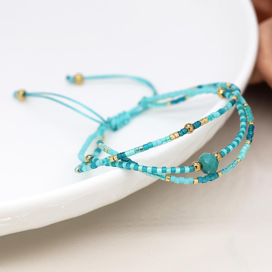POM Turquoise Mix Adjustable Beaded Bracelet